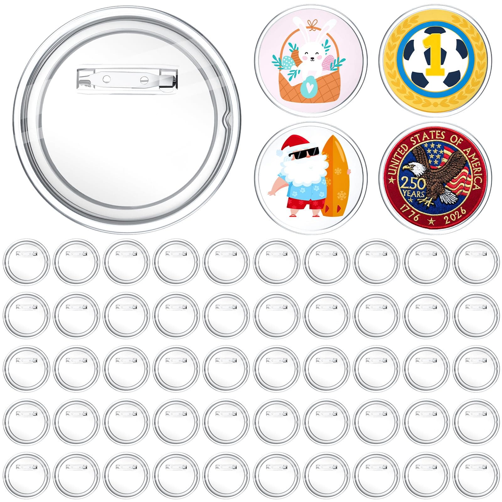 Chinco 50 Pack Acrylic Clear Button Pins Badge Clear Custom Button Pins Kit Blank Photo Bulk Make Your Own Buttons for DIY Craft Supplies(2.875 Inch)