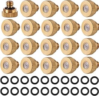 20 Pack Brass Misting Nozzles with 20Pc Brass Misting Nozzles O Ring,Heavy Duty Misting Nozzle 0.02" Orifice (0.5 mm)10/24 UNC for Outdoor Cooling System Dust Control