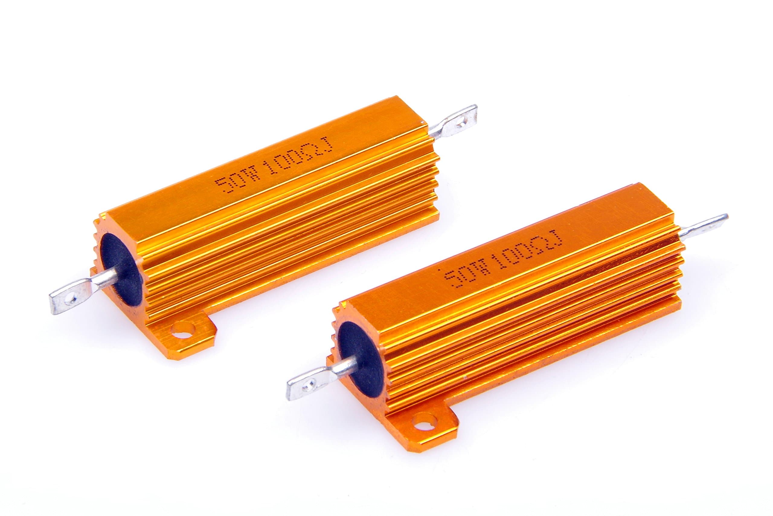 2 Pcs 50 Watt 100 Ohm 5% Wirewound Resistor Electronic Aluminium Shell Resistors Gold Suitable for Inverter, LED Lights, Speakers, Frequency Divider, Servo Industry and Other Industrial Control