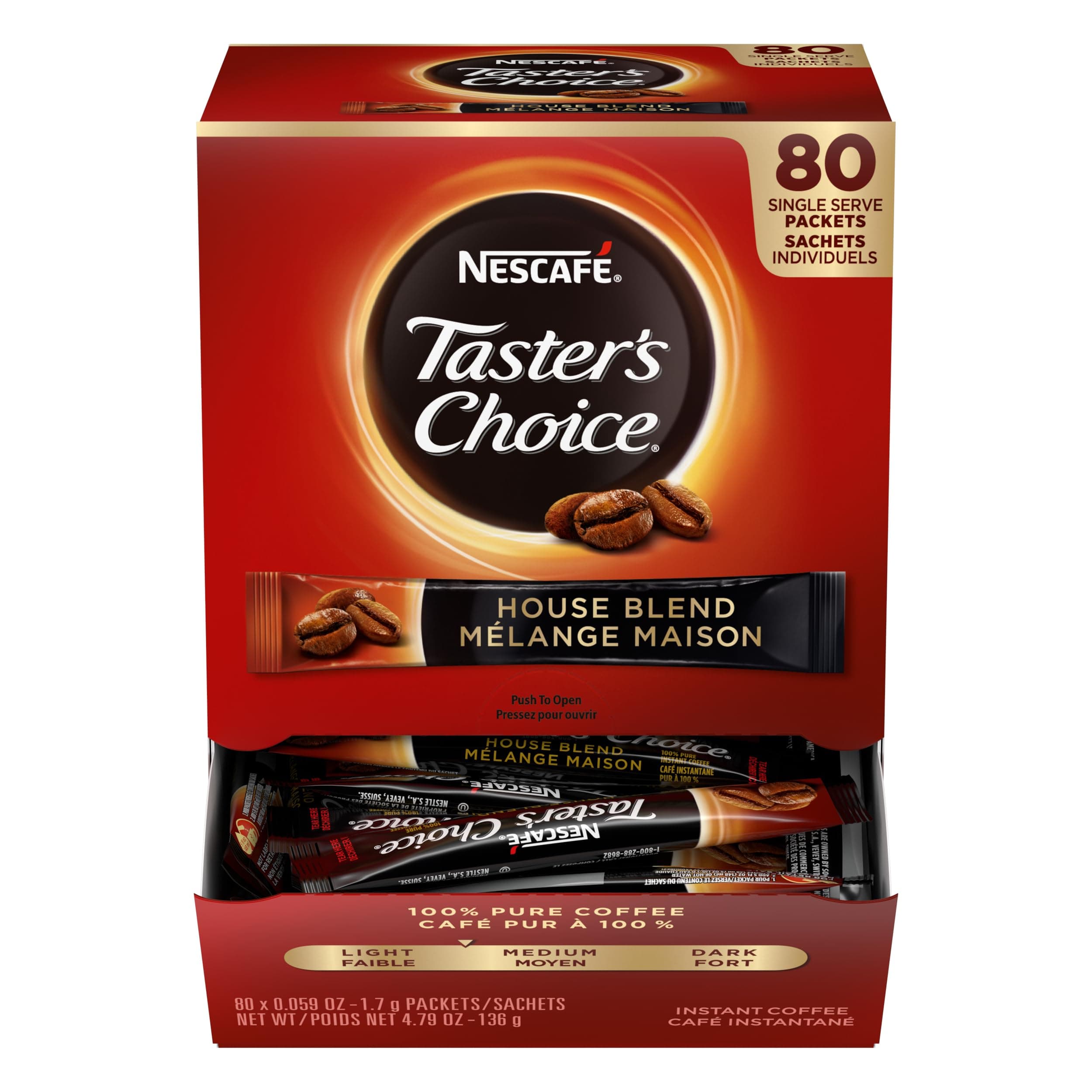 Nescafe Instant Coffee Packets, Taster's Choice Light Roast, 1.7 g Singles (Pack of 80)
