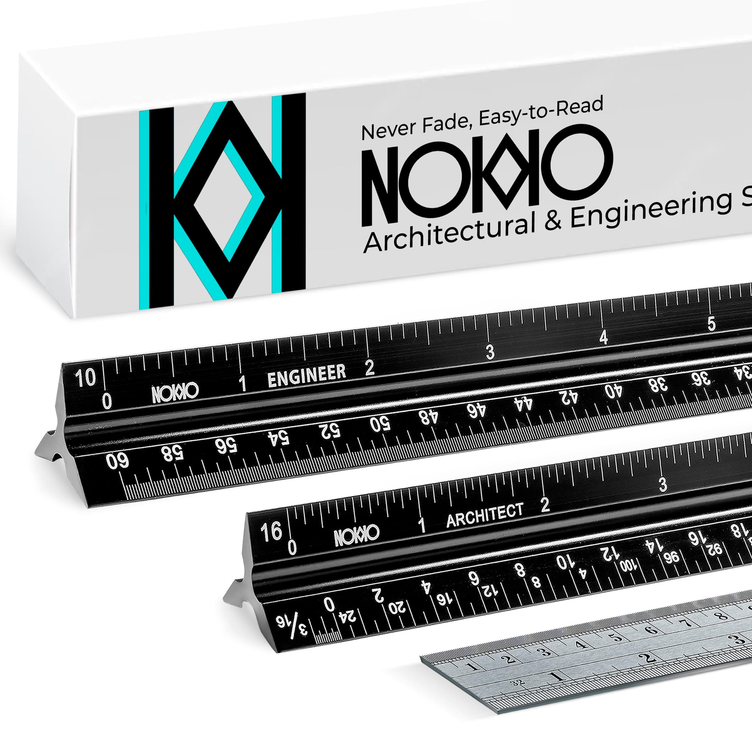 NOKKO 12 Inch Architectural and Engineering Scale Ruler Set - Professional Architect and Engineer Scale Rulers for Drafting, Architects, Engineers, Construction, Students, Metal Ruler 12 Inch Included