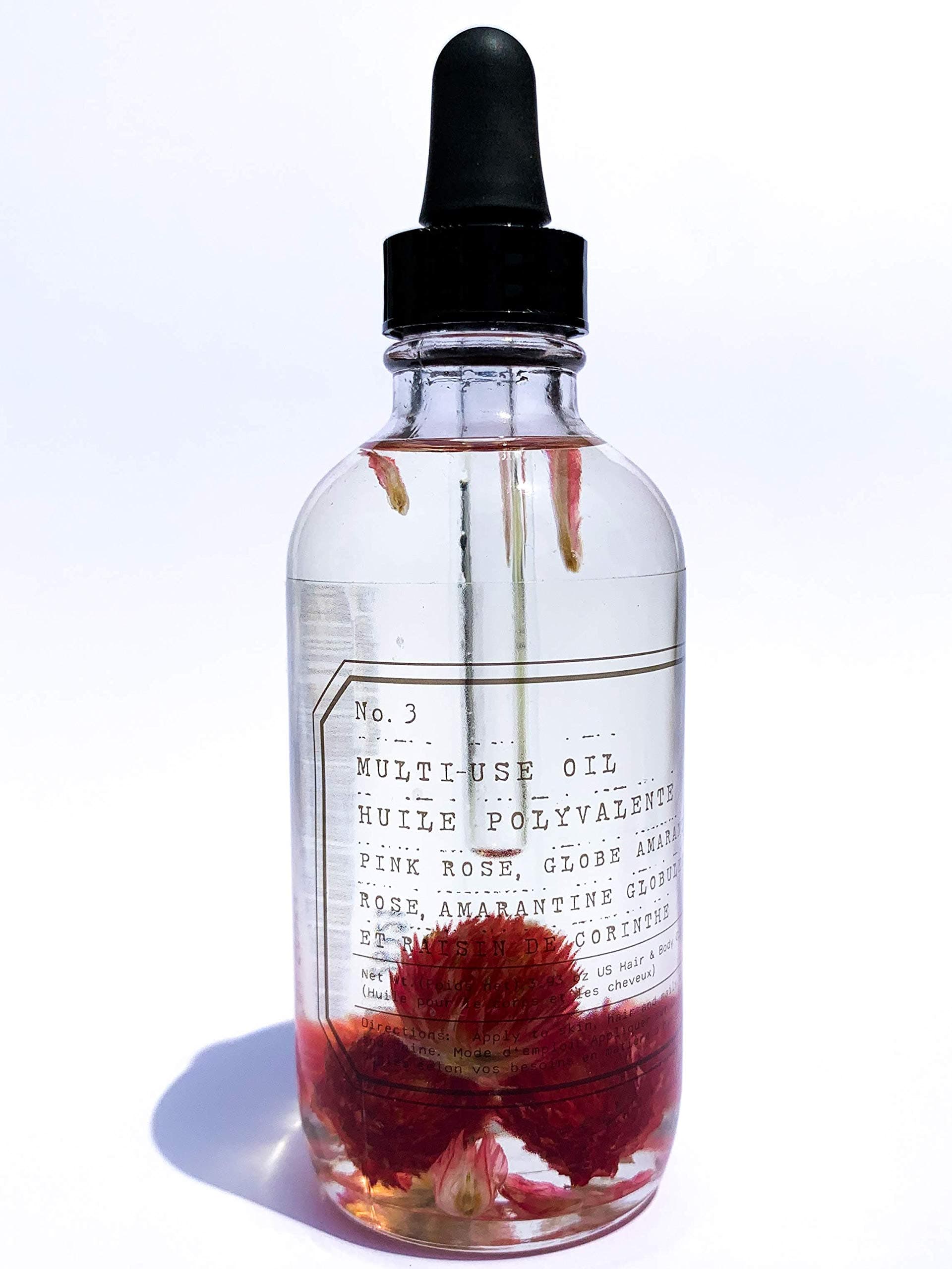 No. 3 Pink Rose, Globe Amaranth & Currant Multi-Use Oil - Tru Fragrance and Beauty - Scented Fragrance Oil with Flower Buds, Apricot, Sweet Almond Oils and Vitamin E - 4 oz, 118 ml