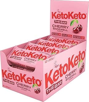 Keto Keto Bars 12 x 50g Keto Snacks For Weight Loss | Keto Diet, Sugar Free Snack, Meal Replacement Bar | Healthy Snacks, Keto Food, Low Carb | Low Calorie, Vegan Food, Breakfast Bar (Cherry Bakewell)