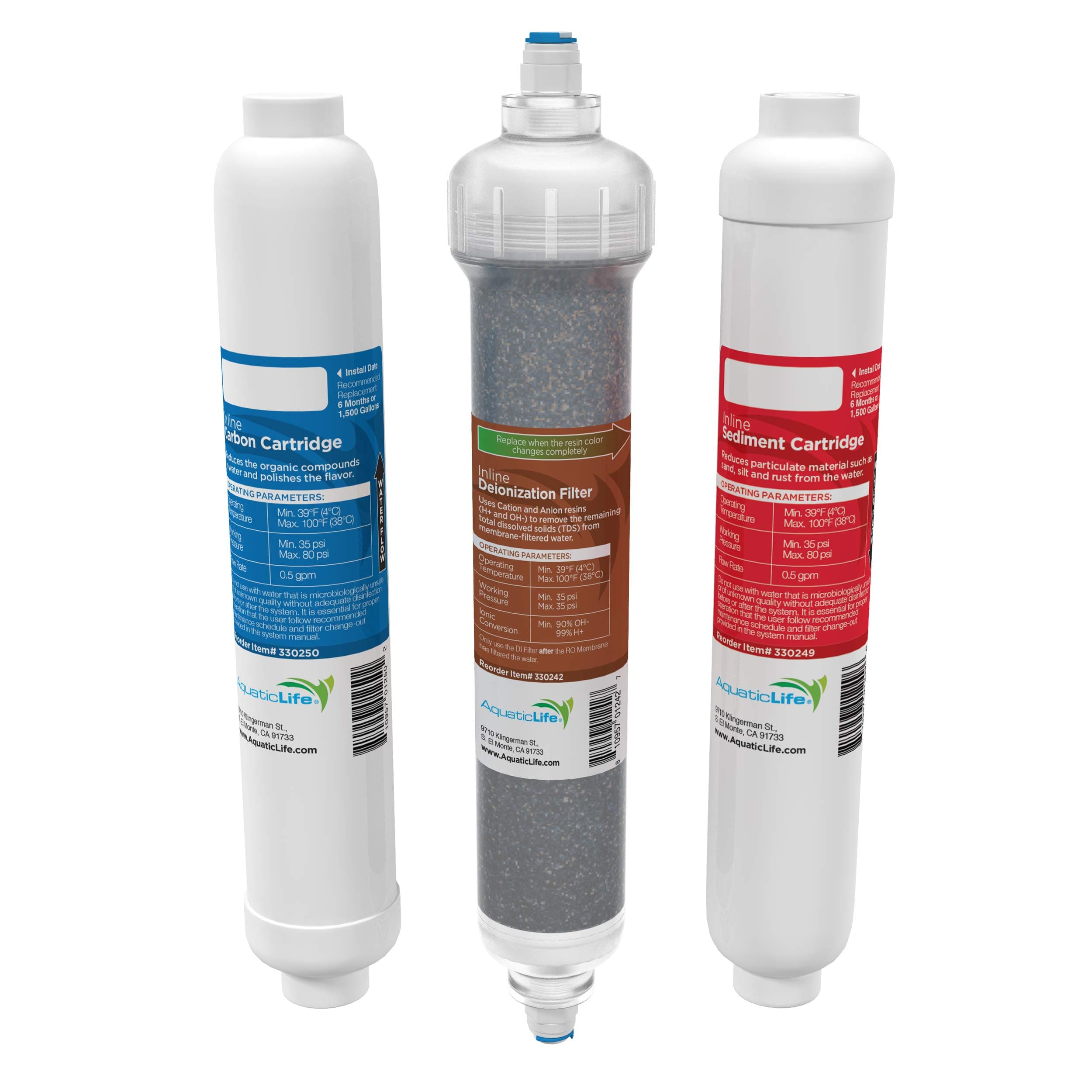 Aquatic Life RO Buddie 3-Piece Bundle: Color Changing Mixed Bed DI Resin, Sediment, and Carbon Cartridges