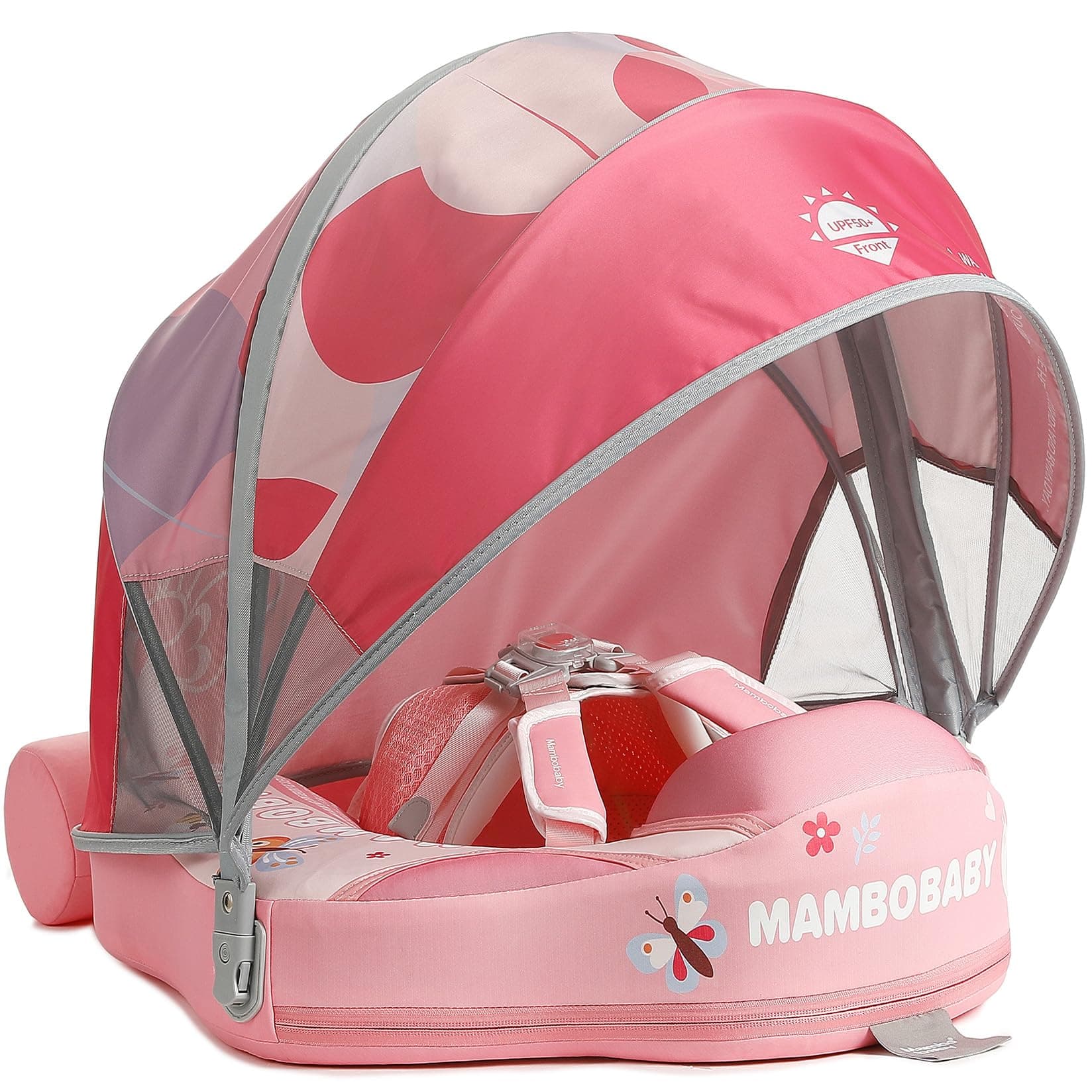 Mambobaby Float with Canopy Size Improved Non Inflatable Infant Baby Pool Float Smart Mambo Float Swim Trainer Baby Swim Float Mambo Baby Float Solid Air Free Water Waist Swimming Ring