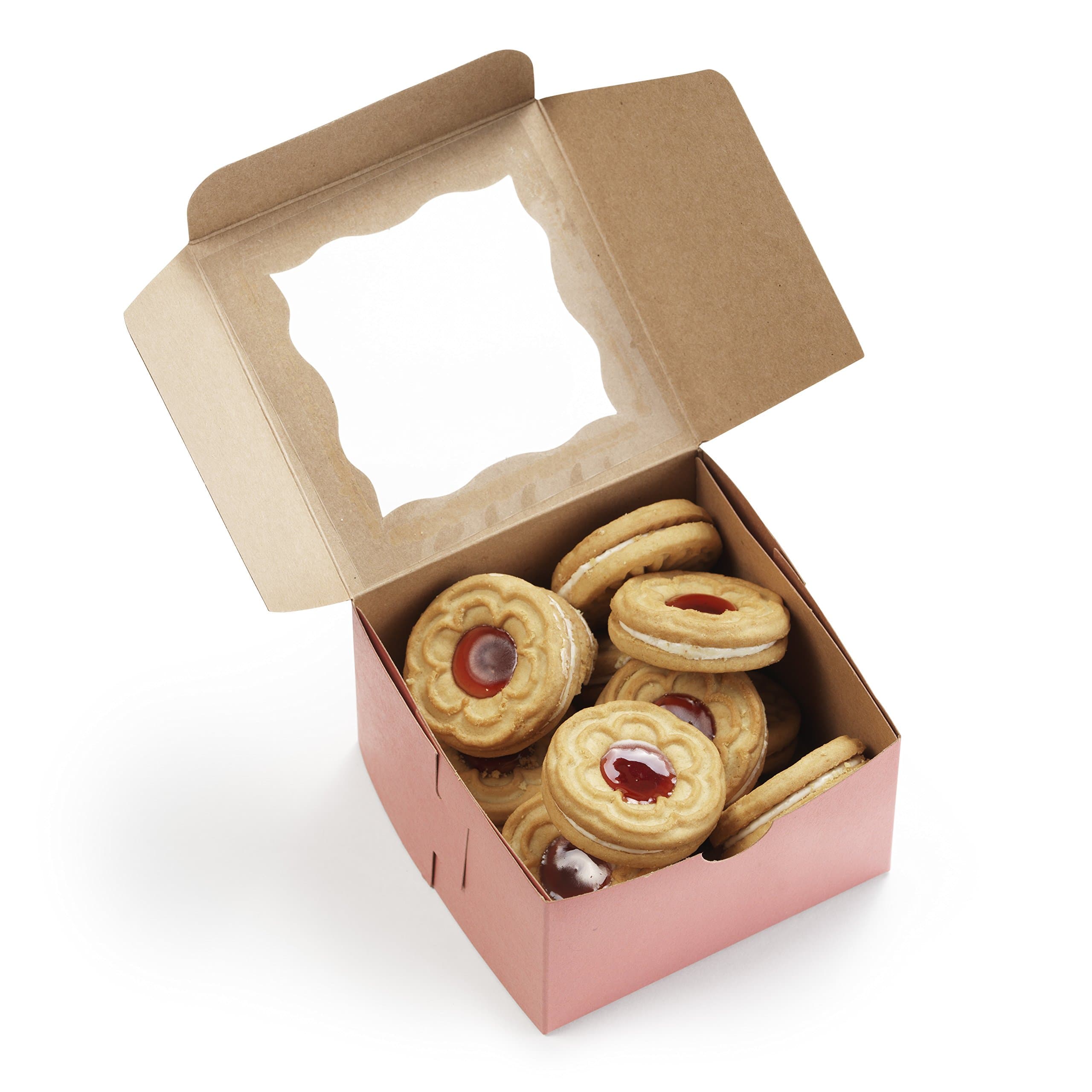 Cuisiner [50Pack] Pink Bakery Boxes with Window 4x4x2.5