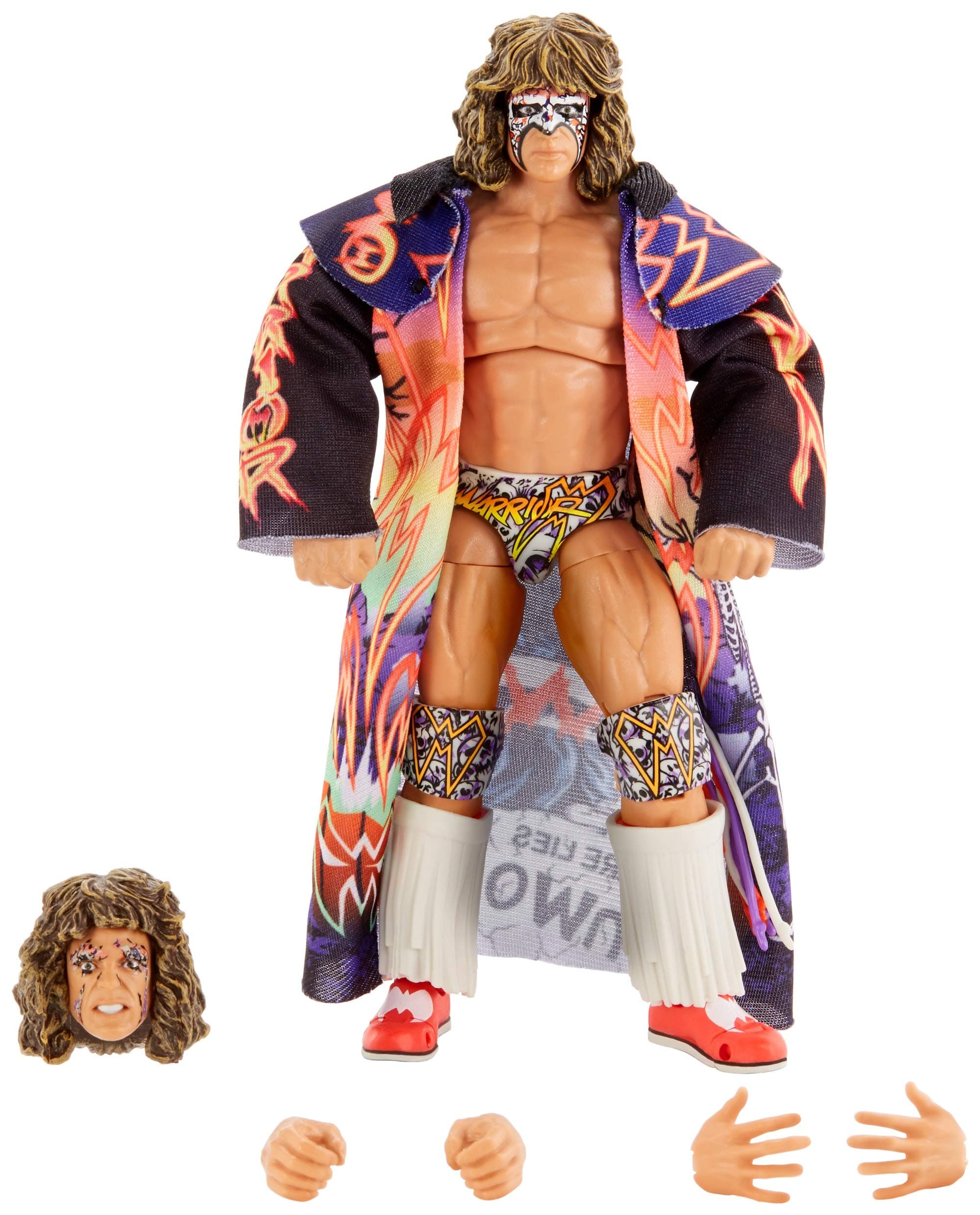 WWE - Ultimate Edition WrestleMania Ultimate Warrior Figure Set with Costume, 2 Heads and 2 Pairs of Hands, Toy for Children 8+ Years, GCN01