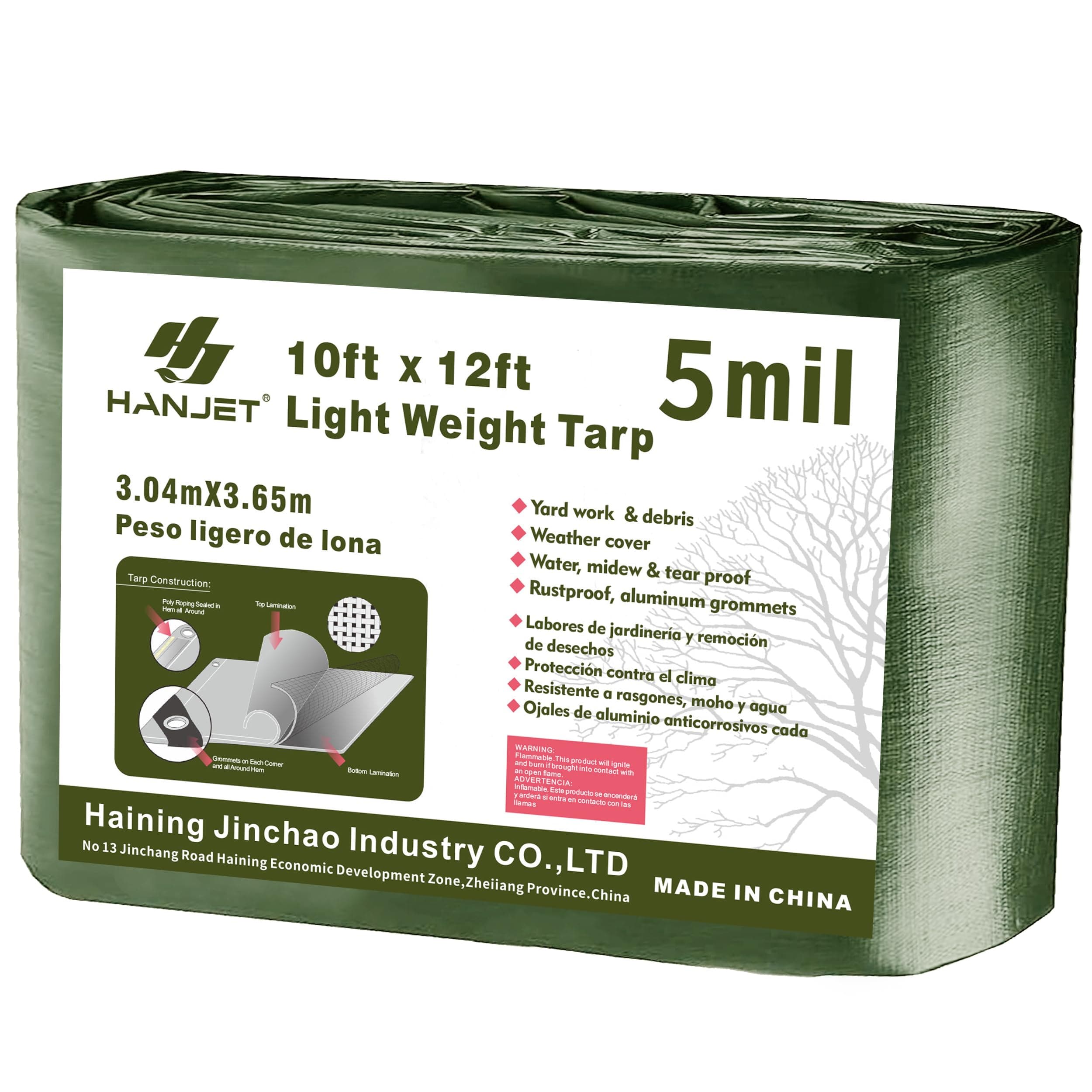 Multi Purpose Waterproof Tarp 10 x 12 Feet 5 Mil Thick Material, Waterproof, for Tarpaulin Canopy Tent, Boat, RV or Pool Cover Army Green…