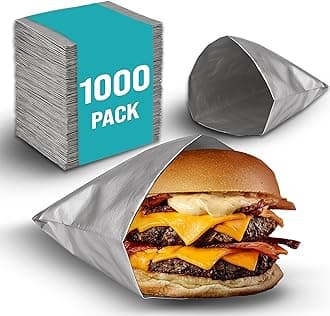 1000 Pack Aluminum Foil Hamburger Bags – Grease-Resistant Burger Wrappers for Hot Sandwiches, Paninis, BBQ, Pretzels & More – BPA-Free, Disposable Takeout Food Sleeves by C&S Event Supply Co.