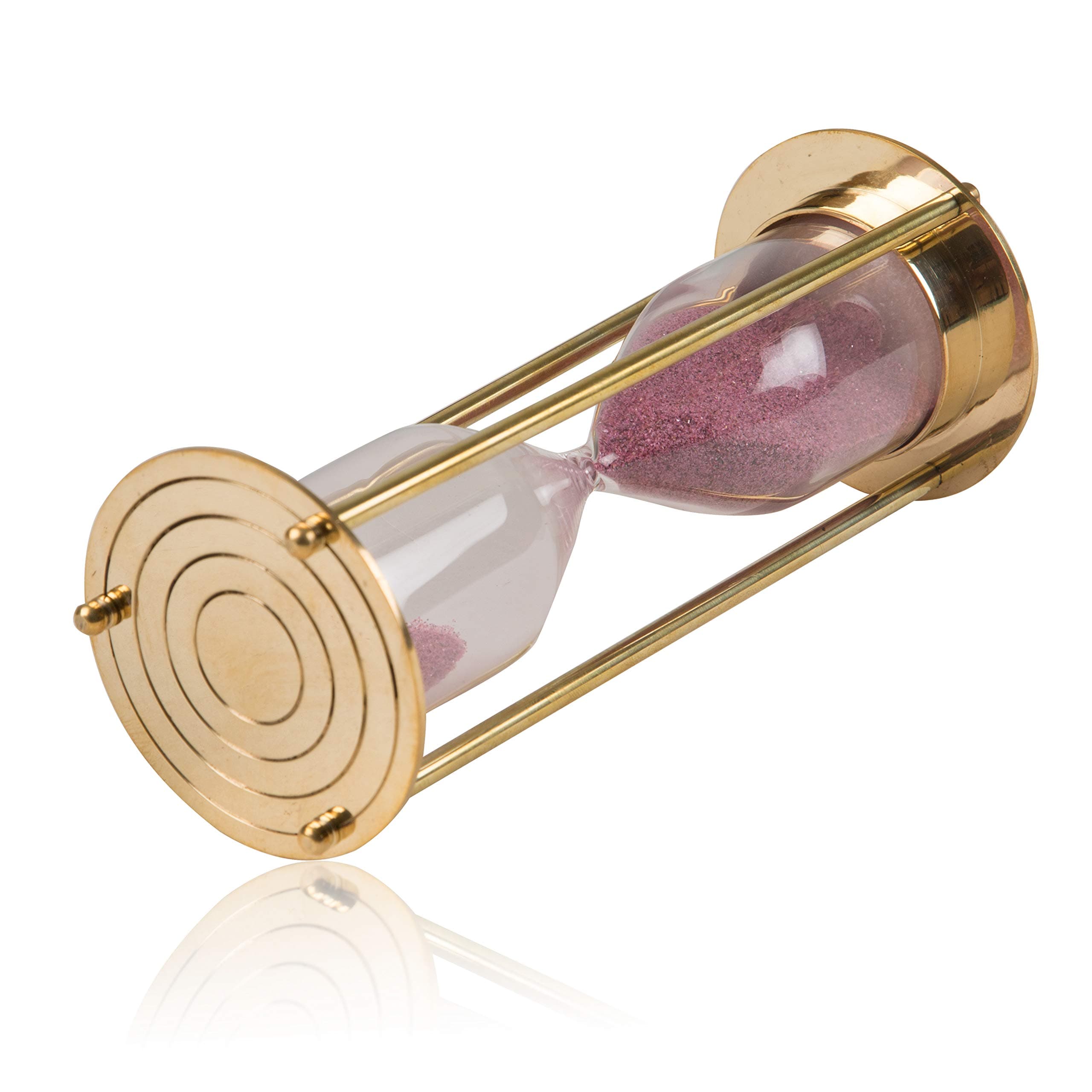 5 Minute Hourglass Sand Timer Clock With Sparkling Pink Sand 6" Brass Vintage Antique Style Nautical Collectors Gift Decorative Souvenir Unique Creative Gifts For Home Office Study Desk