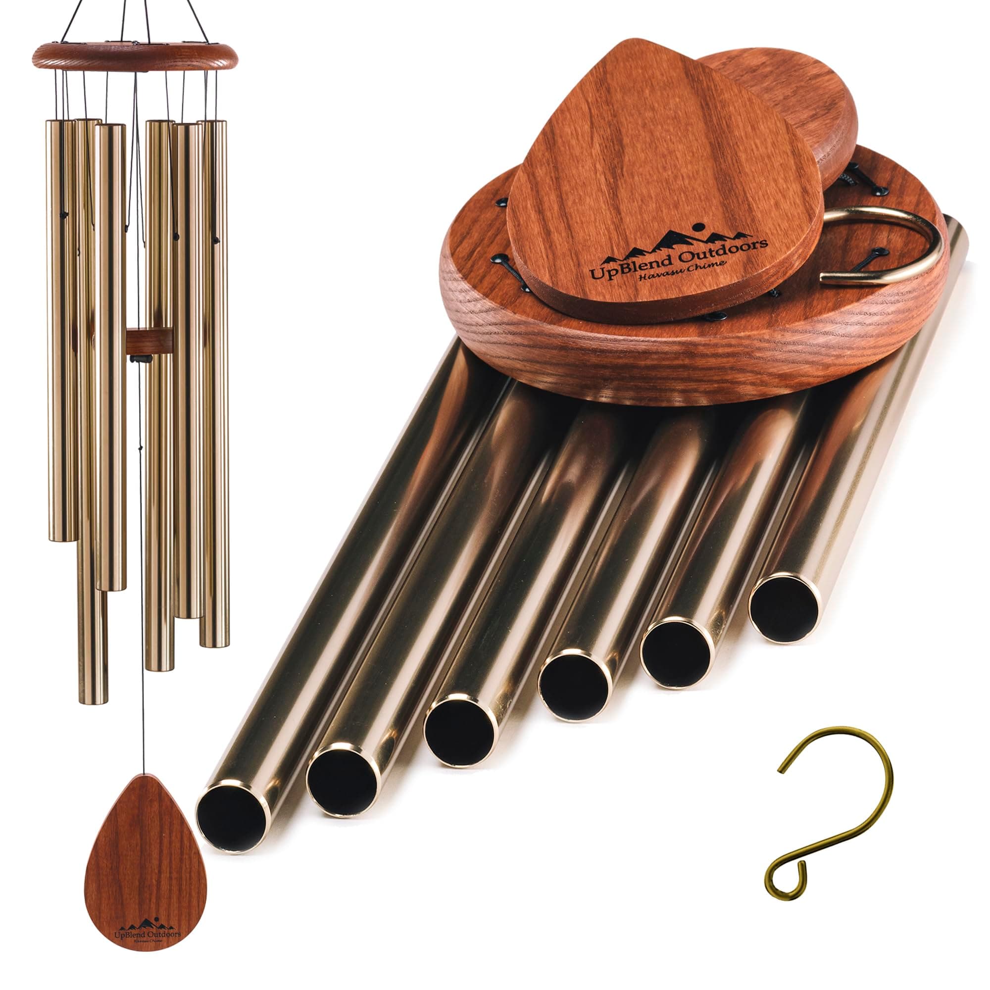 UpBlend XL Wind Chimes for Outside Gift – Deep Tone Wind Chime with Decorative Stone – Porch & Patio Decor, Elegant Outdoor Ornament, Garden Gifts. 38” Bronze.