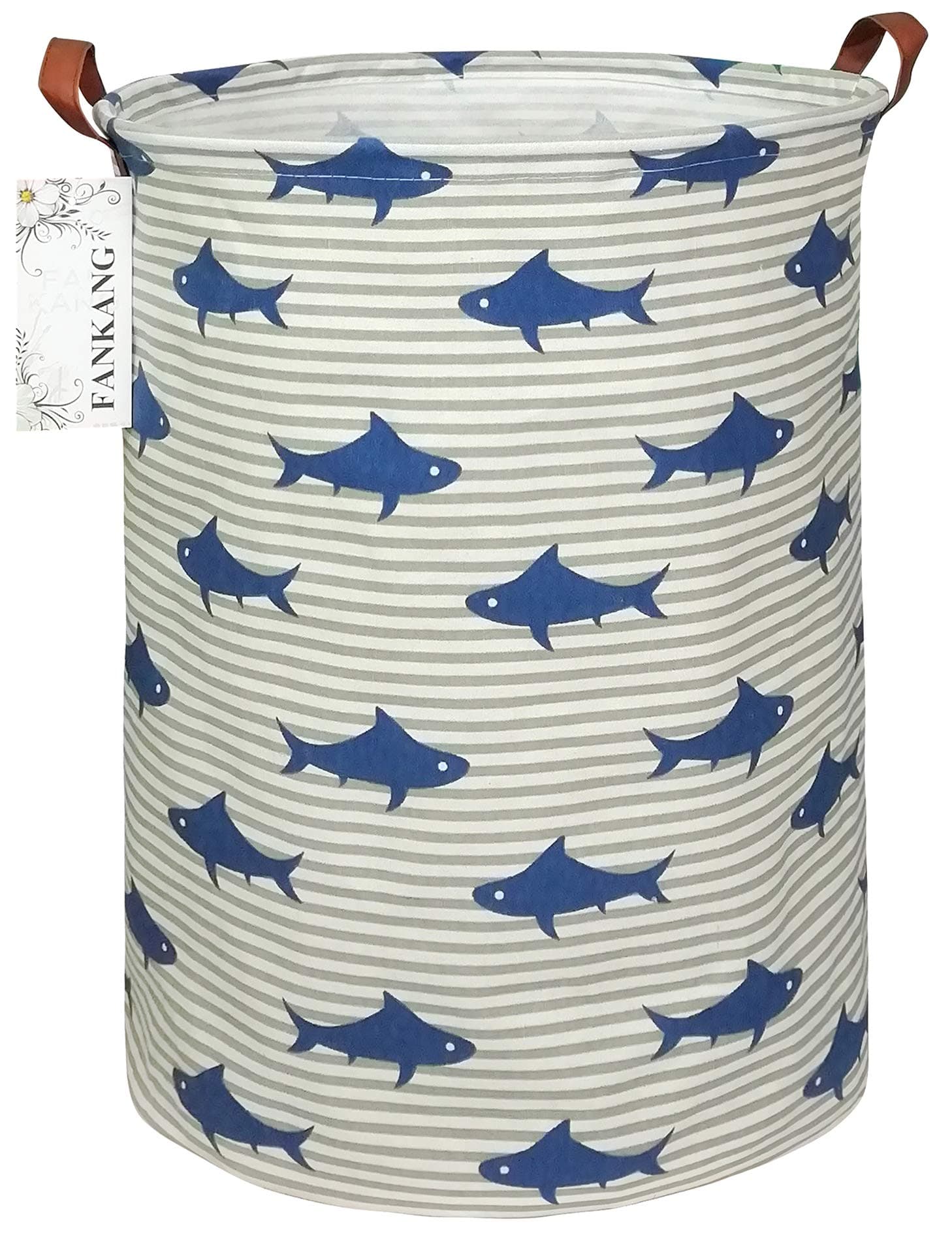 Storage Basket, Nursery Hamper Canvas Laundry Basket Foldable with Waterproof PE Coating Large Storage Baskets for Kids Boys and Girls, Office, Bedroom, Clothes,Toys（Shark）