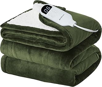 Bedsure Electric Blanket Twin - Soft Flannel Heated Blanket Twin Size, Fast Heating with 6 Time Settings (Up to 10H) & 6 Heat Settings, Warm Gift for Grandma (62x84 inches, Olive Green)