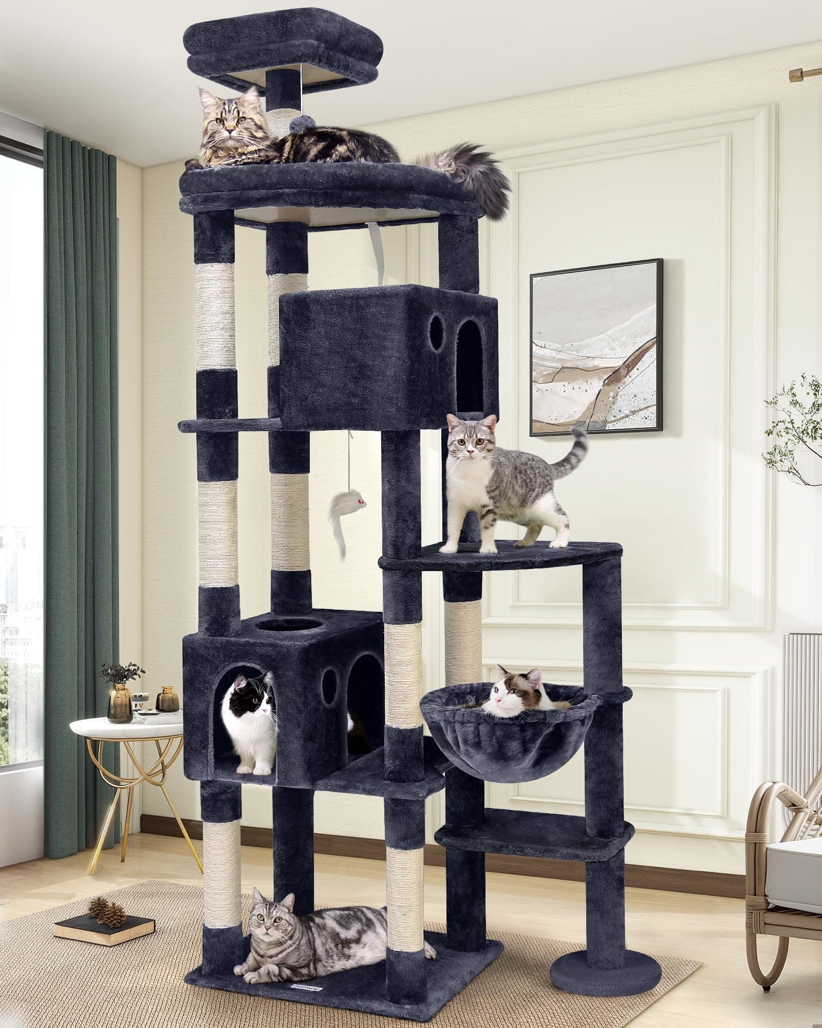 Globlazer Giant Cat Tree, 83 inch Cat Tree for Indoor Cats Large Adult, XXL Cat Tower with 9 Scratching Posts for 20lb+ Heavy Duty Large Adult Cats, F83, Dark Grey