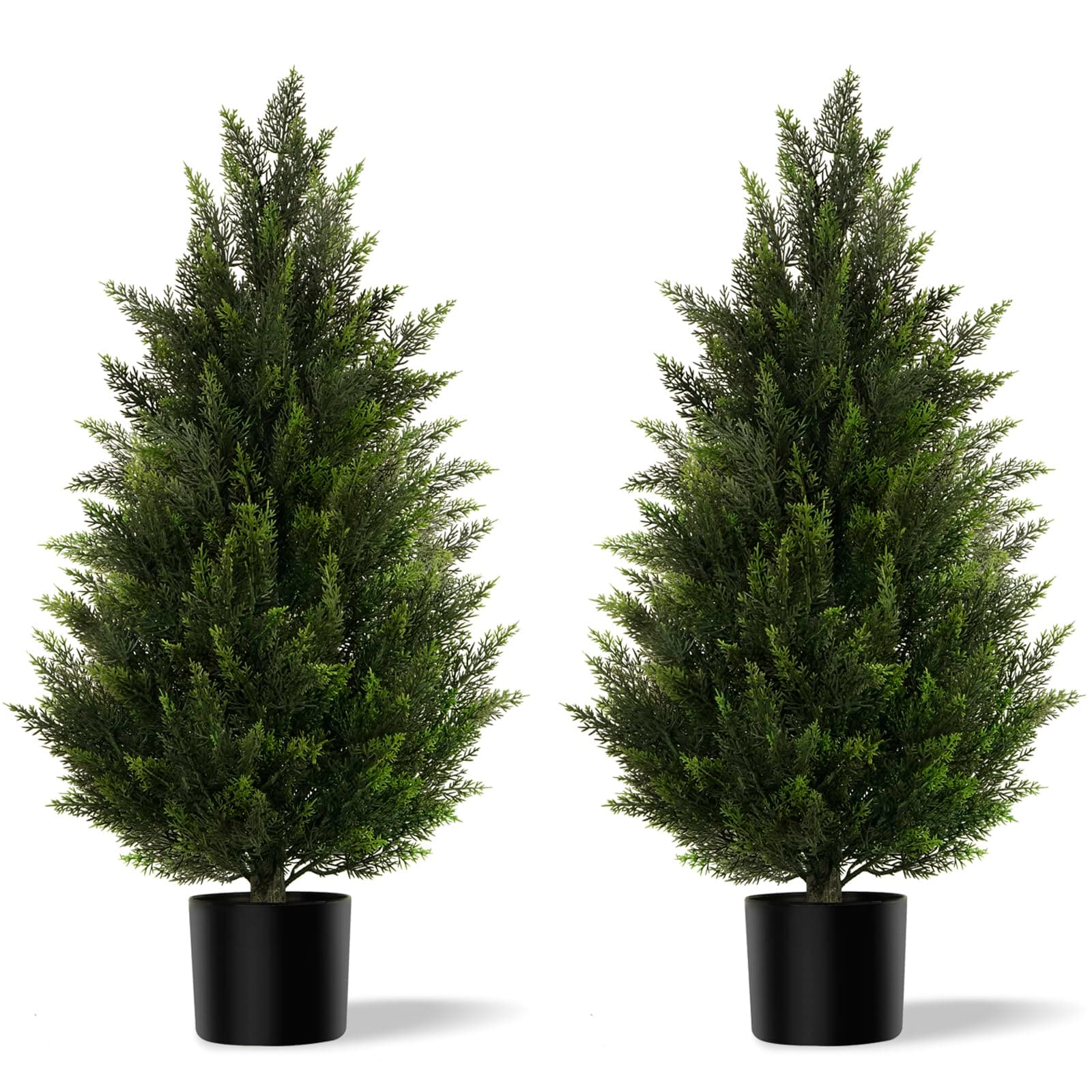 Vitalismo Artificial Topiary Cedar Trees 3FT Tall 2 Set, Outdoor Indoor Faux Pine Shrubs Plants, Realistic Fake Plants Front Porch Decor, Artificial Bushes Cypress for Home Front Door Offices