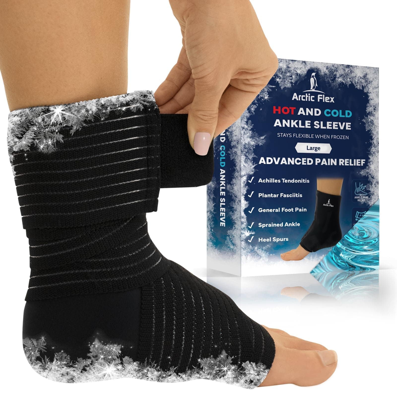 Arctic Flex Ankle Ice Pack Wrap - Hot & Cold Gel Compression for Pain Relief, Adjustable Velcro Straps - Reusable Cooling Therapy for Achilles Tendon, Plantar Fasciitis, Foot Swelling & Heel Injuries