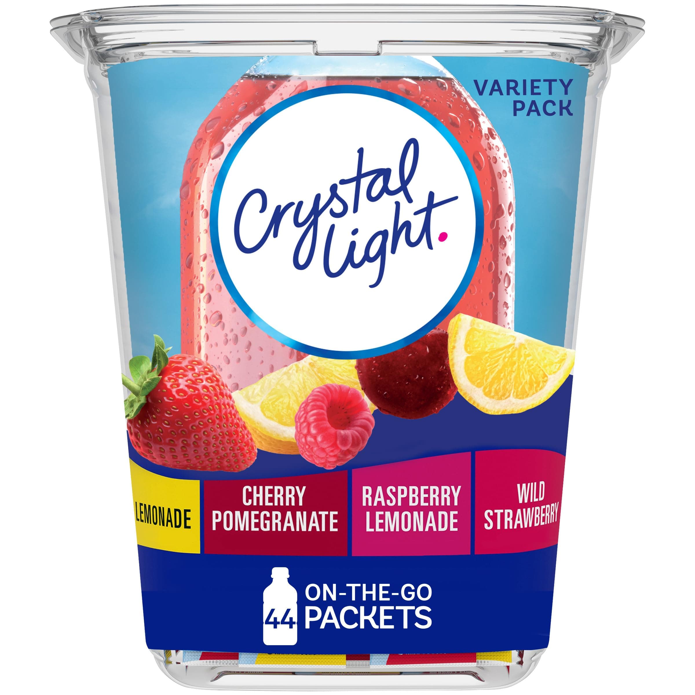 Crystal Light Lemonade, Cherry Pomengrate, Raspberry Lemonade & Wild Strawberry Powdered Drink Mix Variety Pack, 44 ct On-the-Go-Packets