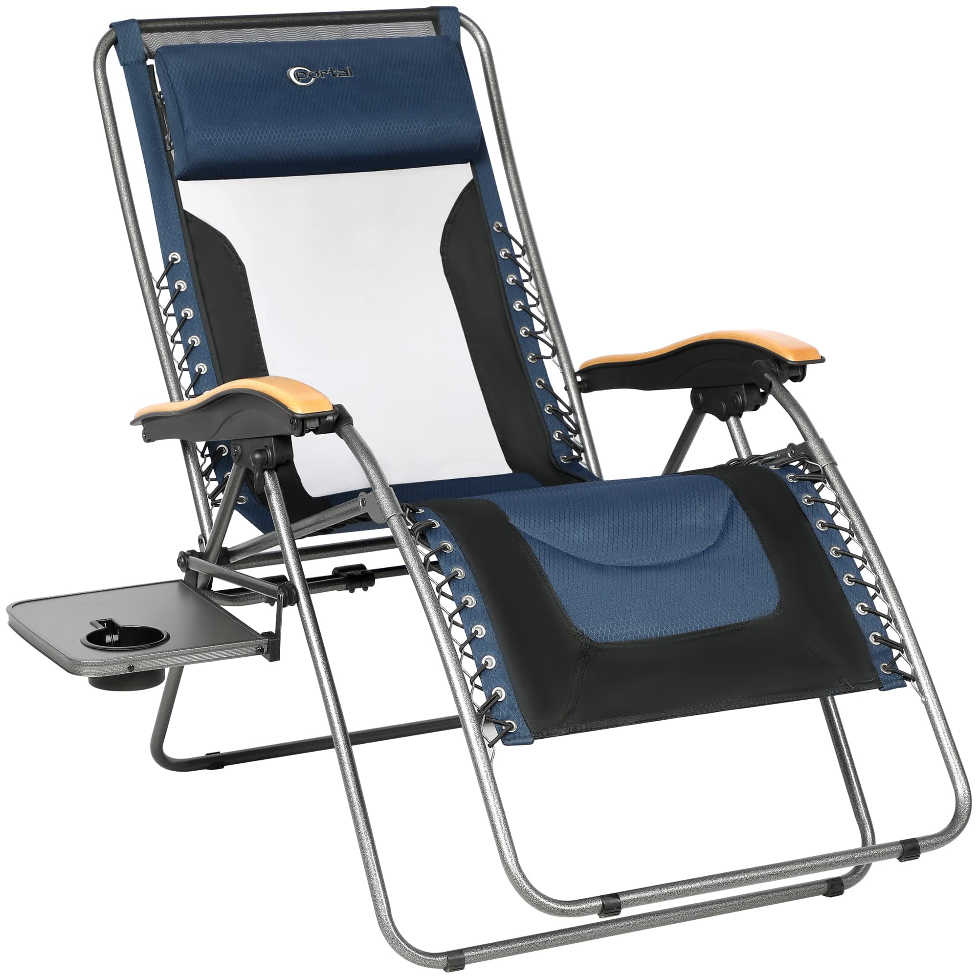 Portal Portable Zero Gravity Chair, Lounge Chair Outdoor Oversized Zero Gravity Chair Folding Lounge Chair with Adjustable Pillows and Cup Holder for Poolside Backyard and Lawn, Support 350lbs