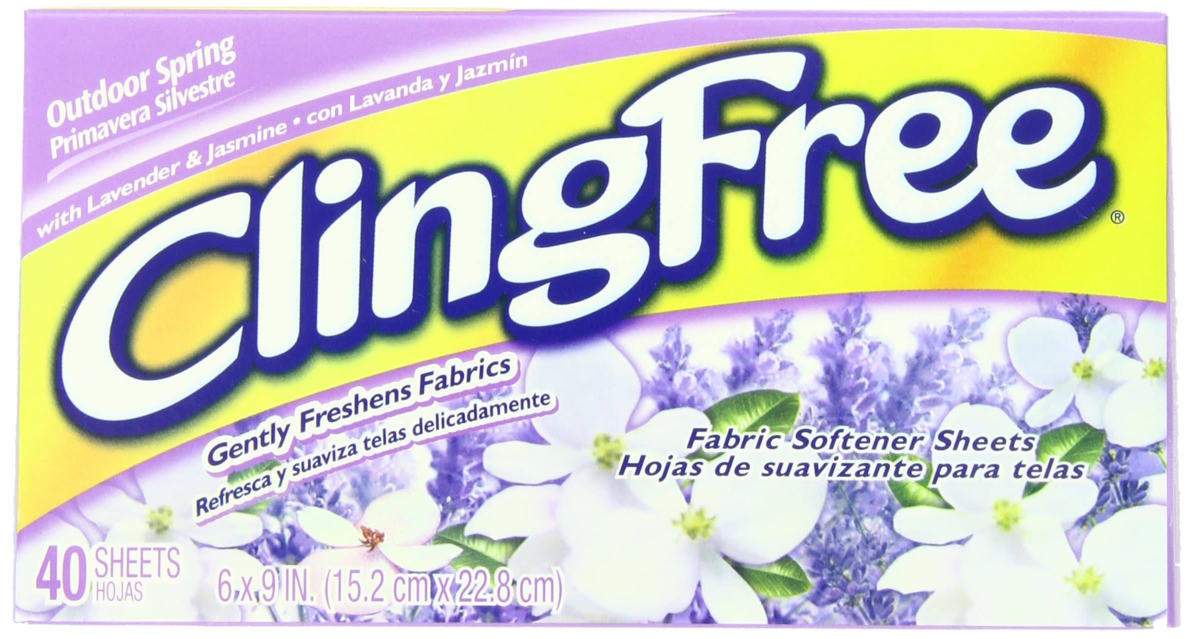 ClingFree Fabric Softener Sheets, Outdoor Spring, 40-Count Boxes (Pack of 6)