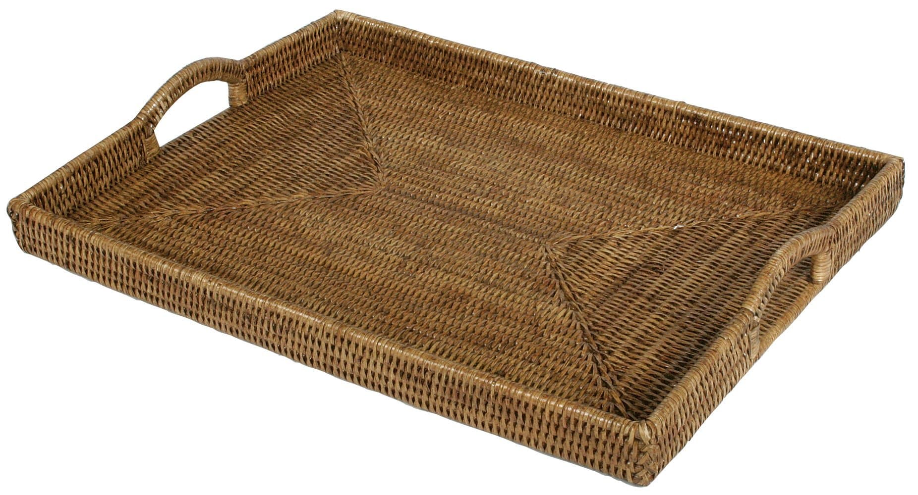 Rattan Rectangular Serving Tray – Handwoven Dark Natural Rattan Tray (19” x 14”) – Hand-Made Decorative & Functional Tray with Lacquer Finish