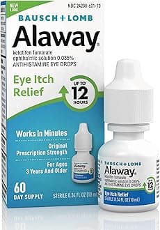 Alaway Antihistamine Eye Drops for Itchy Eyes, Fast-Acting, Up to 12-Hour Eye Itch Relief, Clinically Tested Prescription-Strength Formula, 0.34 Fl Oz
