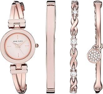 Anne Klein レディース バングルウォッチ プレミアムクリスタルアクセント ブレスレットセット, ローズゴールド/ピンク。,