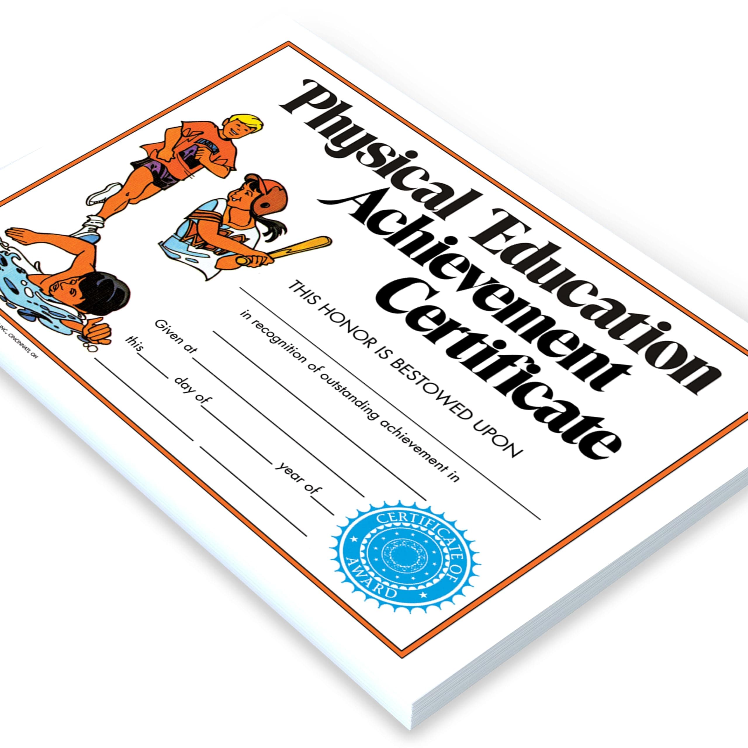 Hayes Physical Education Certificates, Gym Class Recognition Awards for Students, Customizable Awards, Full-Color Matte Finish, 8.5" x 11" - 30 Pack