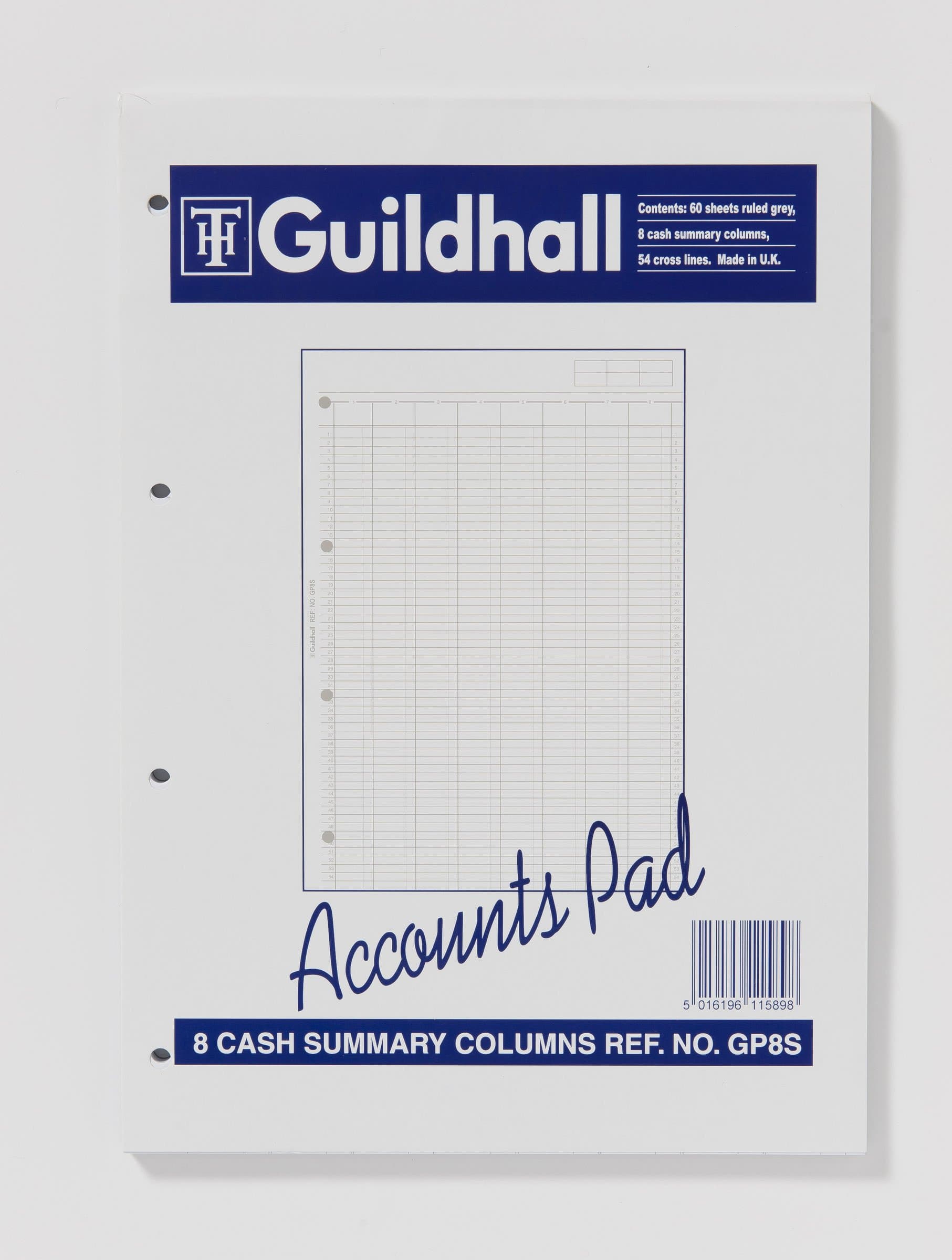 Exacompta 'Guildhall' Accounts Pad, A4, 60 sheets, 8 Cash Summary Columns, White
