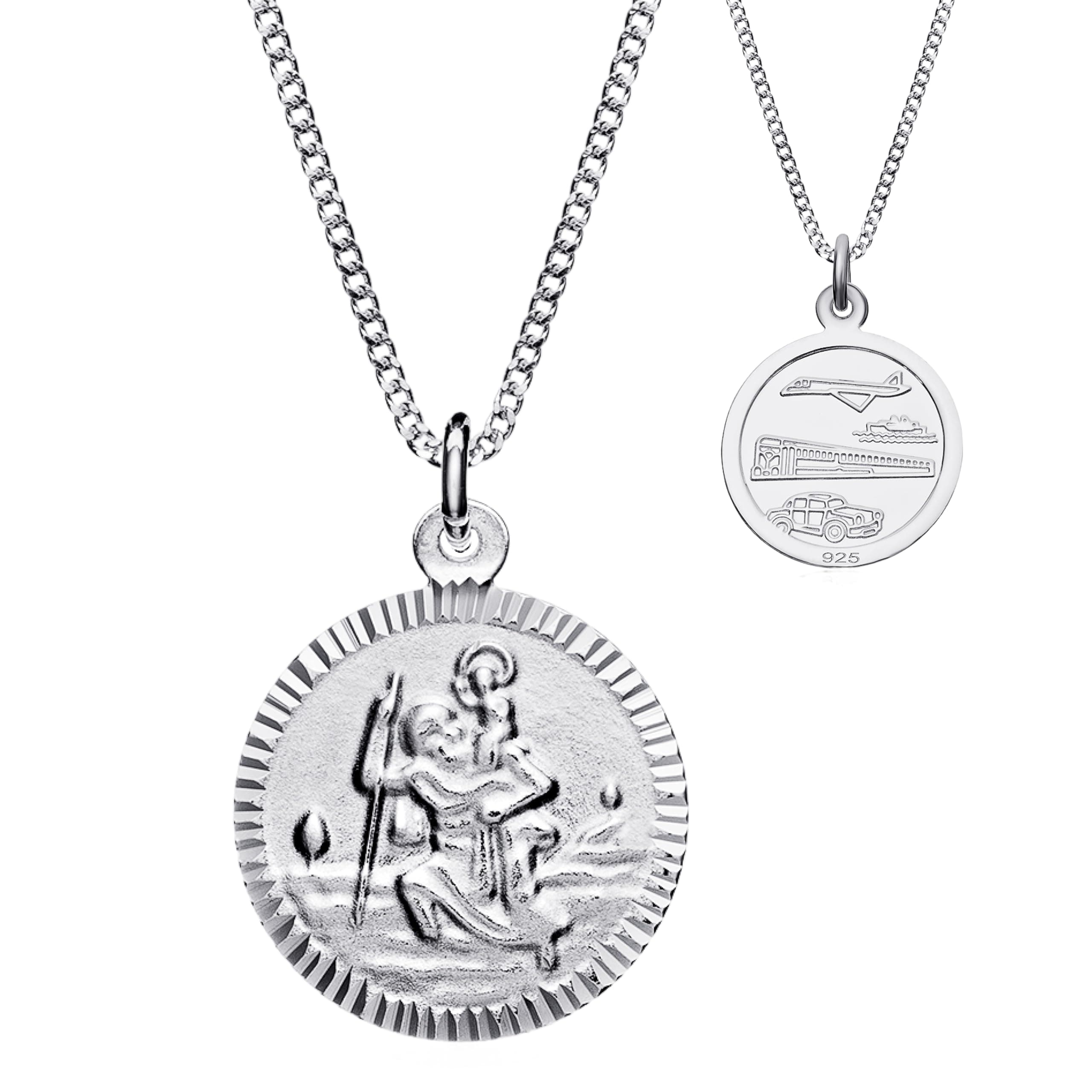 Silver St Christopher Necklace - 925 Sterling Silver Pendant | Double Sided | Holy Christian Travel Protector | Adjustable 16-18" Chain (18mm)