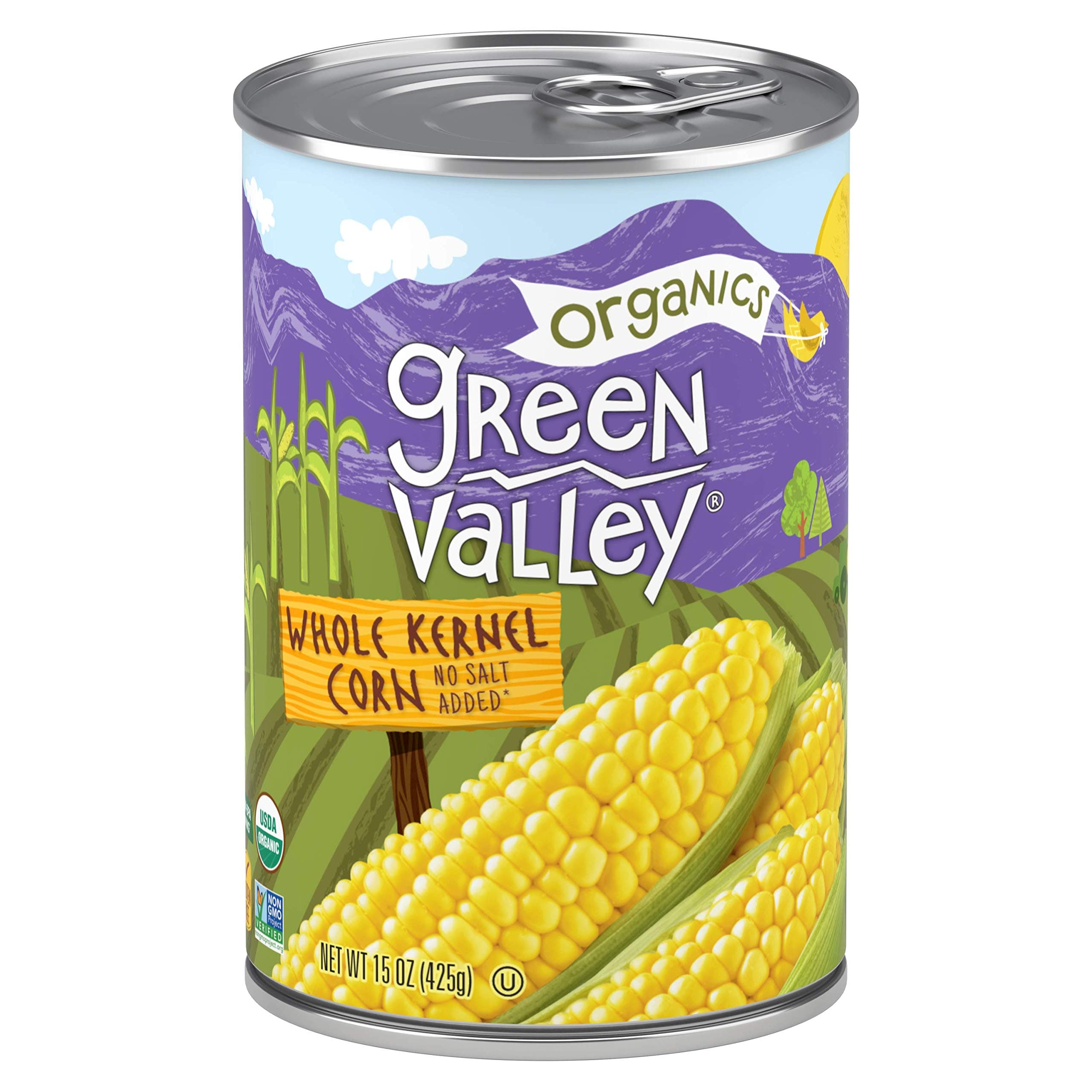 Green Valley Organics Whole Kernel Corn | Certified Organic | Non-GMO Project Verified | 100% Supersweet Variety Corn | Deliciously Sweet | 15 ounce can (Pack of 12)