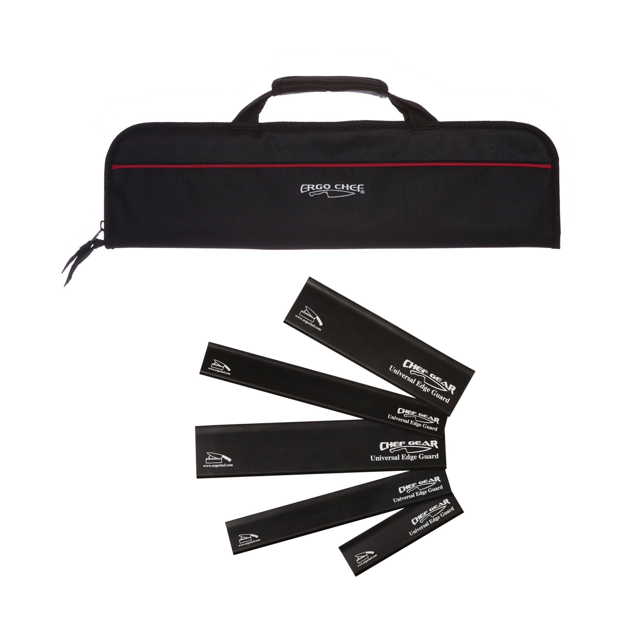 Ergo Chef 5 Pocket Knife Roll Bag Bi-Fold (Black) with 5pc. (Black) Knife Edge Guards, Durable Nylon/Polyester Blend, Perfect for the Busy Chef
