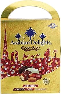 Chocodate Arabian Delights with Almond - 180gm, Classic Chocolate Coated Bite-Sized Snacks, Stuffed w/Golden Roasted Almonds, Dates | Snacks & Sweets