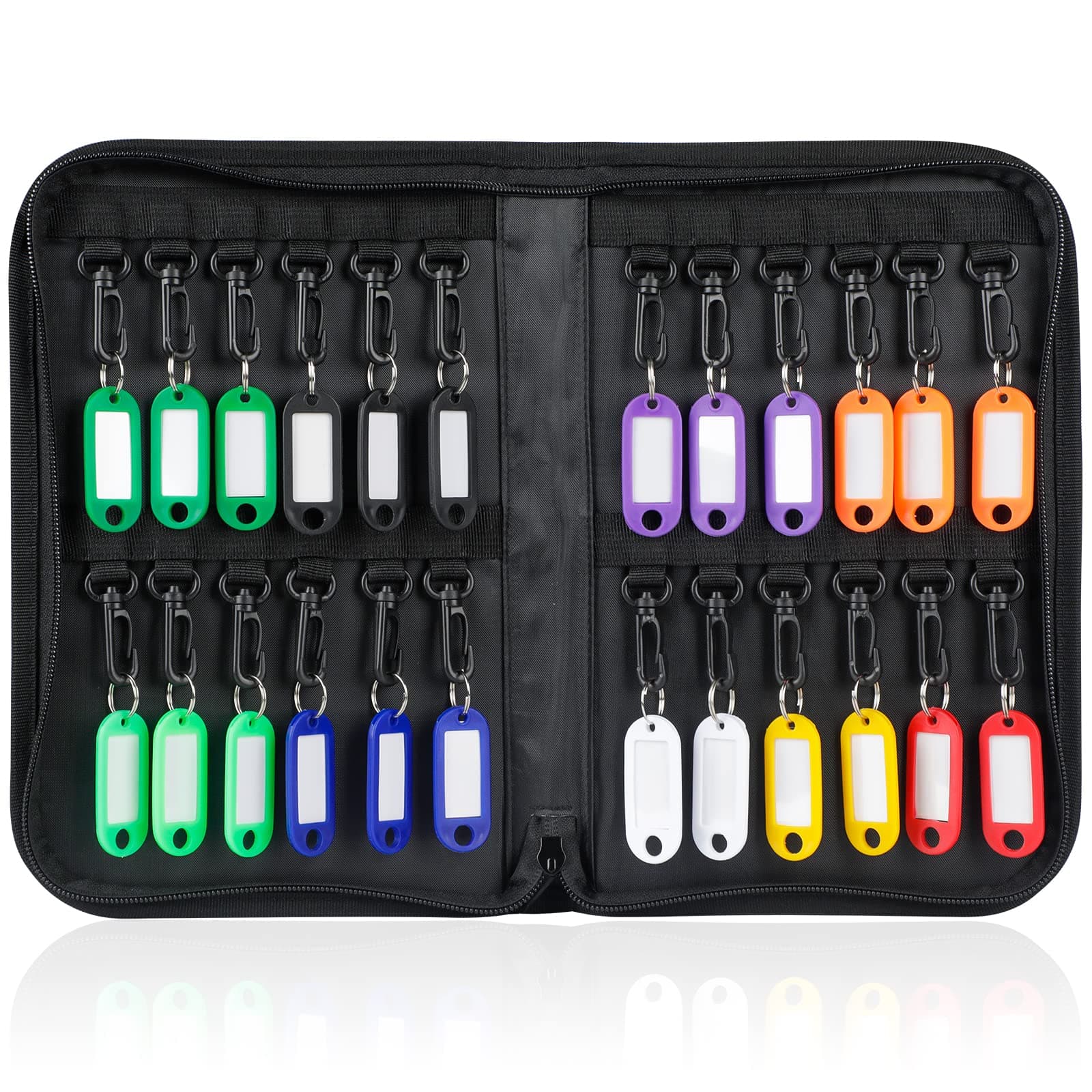 Zippered Key Case Organizer Waterproof and Fireproof Key Binder with 24 Hooks and Tags Portable Key Storage Book for Offices Real Estate Agencies Hotels and Rental Management