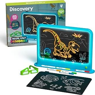 Deluxe Light Designer 6-in-1 Art Board, Includes 3D Glasses, 6 Markers, and Templates, 12 Light Modes