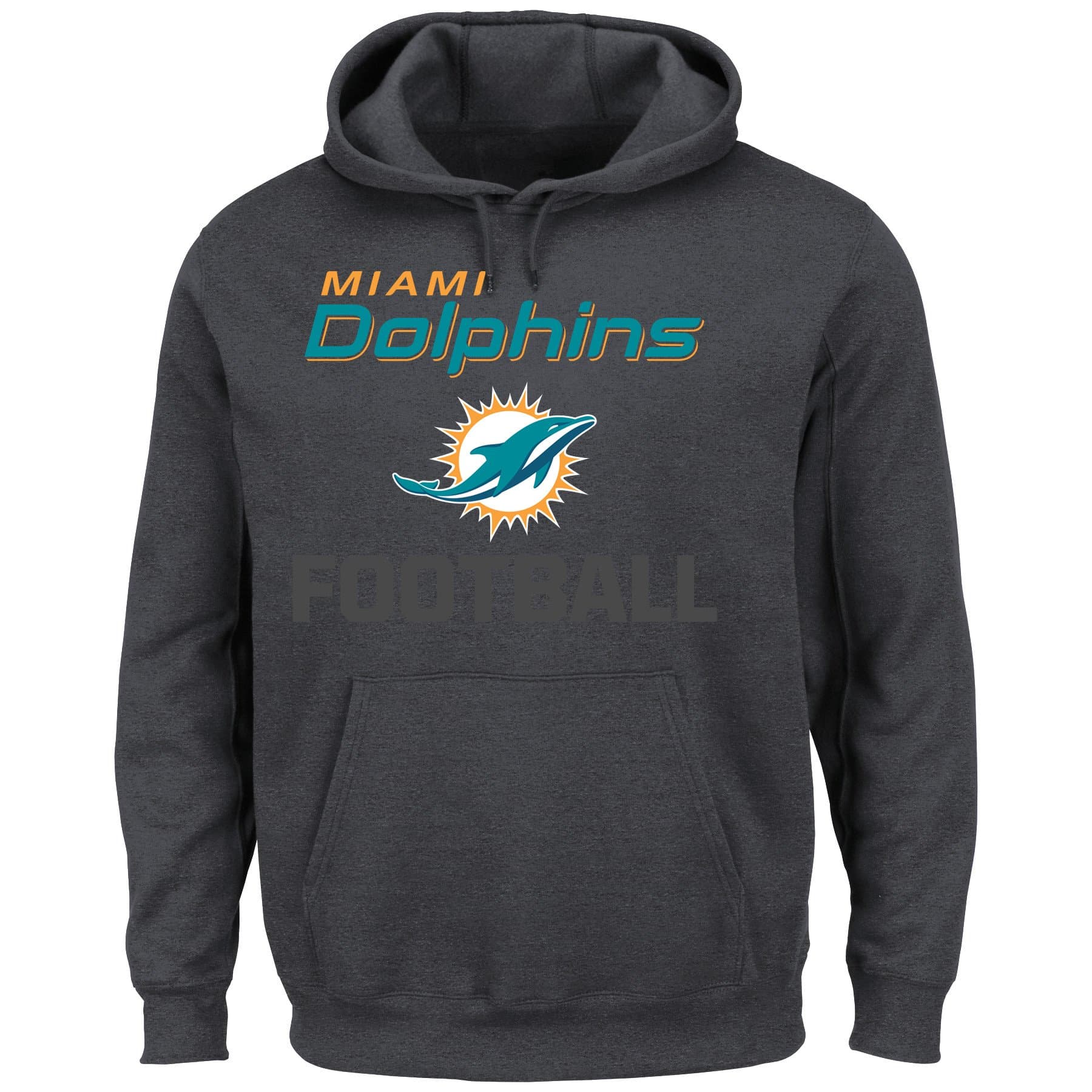 NFL Miami Dolphins Long Sleeve Pullover Screen Printed Hoodie, 4X-Large, Charcoal/Heather