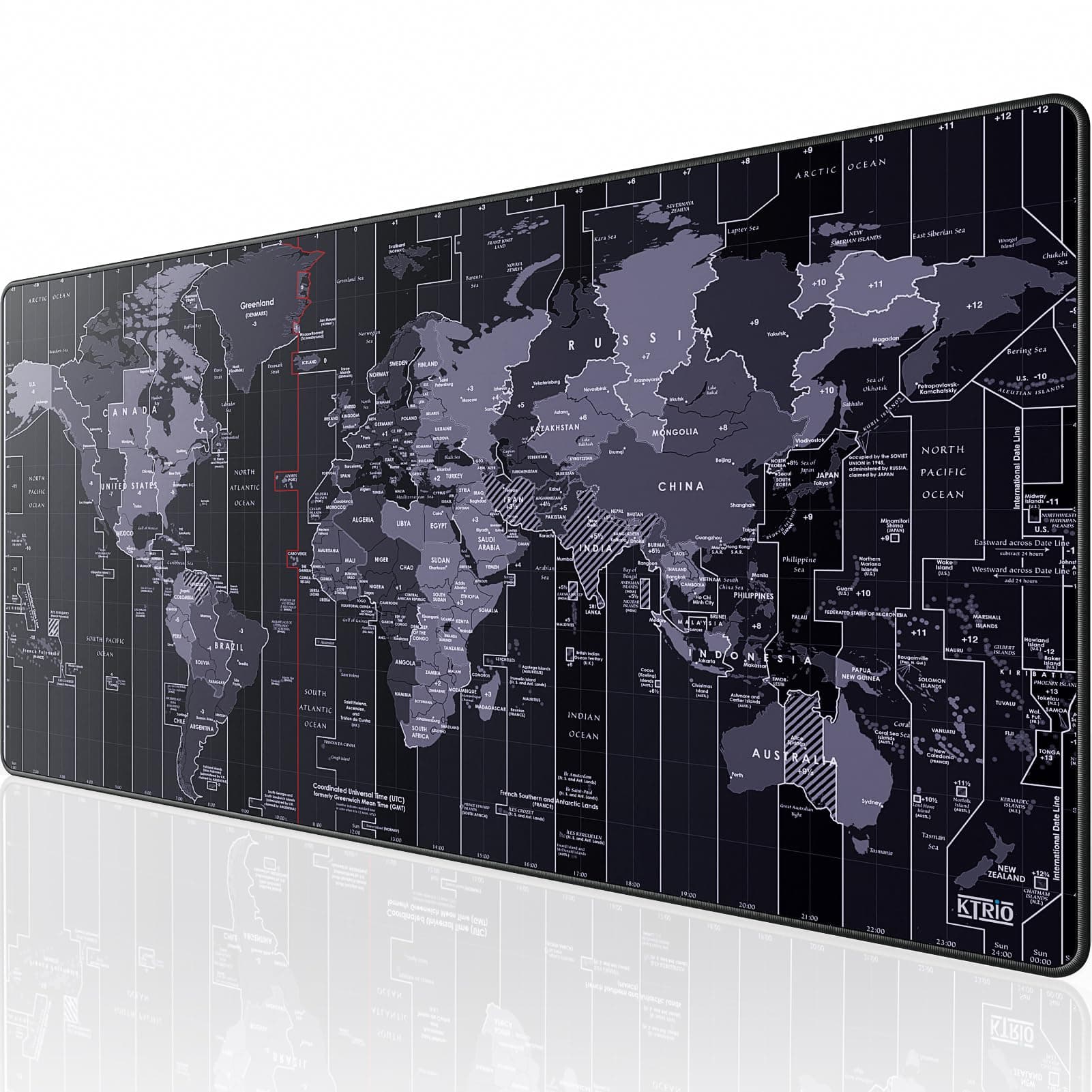 KTRIO Large Gaming Mouse Pad Desk Mat, Superior Micro-Weave Cloth, Non-Slip Rubber Base, Stitched Edges, Water-Resistant, for Gamer, Office & Home, 31.5 x 15.7 Inch，World Map