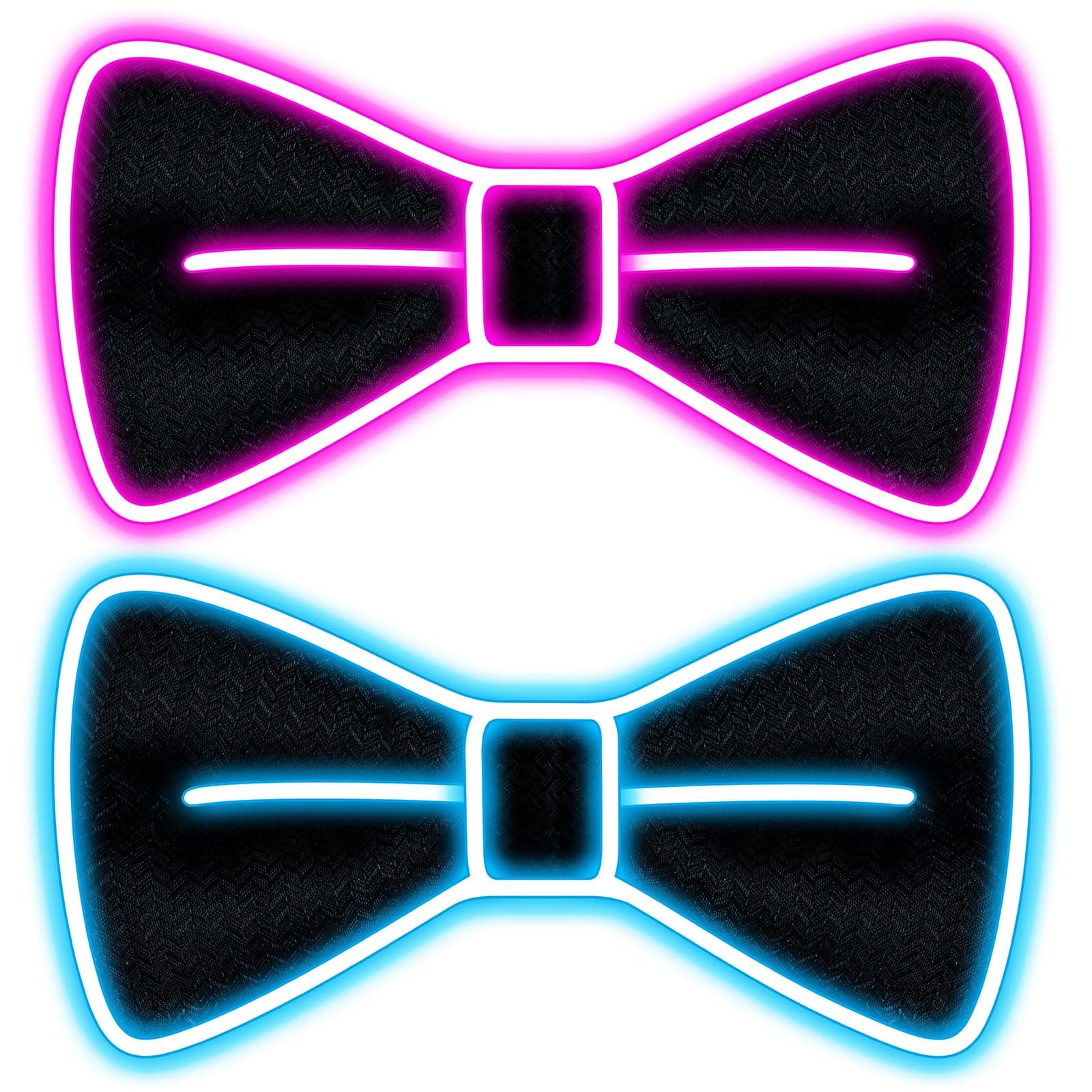 2 PCS Light up Bow Tie, Glow in the Dark Party Supplies for Events Show Dance Bithday, Neon Accessories, LED Rave Costume, Christmas Gifts for Him Men Teens