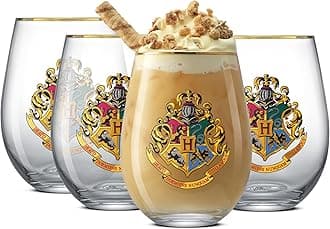 Harry Potter Hogwarts Heritage Stemless Drinking Glasses, 19oz Glass Tumblers, Teardrop Glass Drinking Glasses Set of 4, Hogwarts Cup, Harry Potter Gifts for Adults