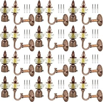 Natural Heavy Duty Aluminum Royal Luxury Design Curtain Bracket/Finial and Curtain Support with Screw/Wallplug for Window & Door Curtain Fittings Suitable Upto 1 Inch Pipe. (12 Set, Rose Gold)