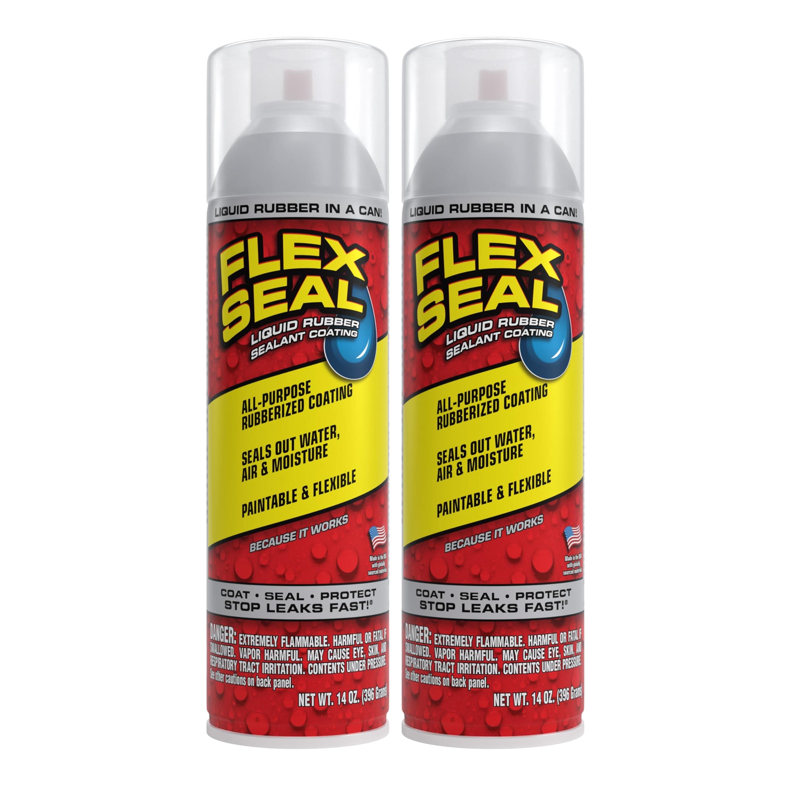 14 oz, 2-Pack, Clear, Stop Leaks Instantly, Transparent Waterproof Rubber Spray On Sealant Coating, Perfect for Gutters, Wood, RV, Campers, Roof Repair, Skylights, Windows, and More