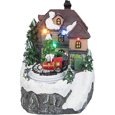 Northlight 5.5" LED Lighted and Animated House with Train Christmas Village Display Piece