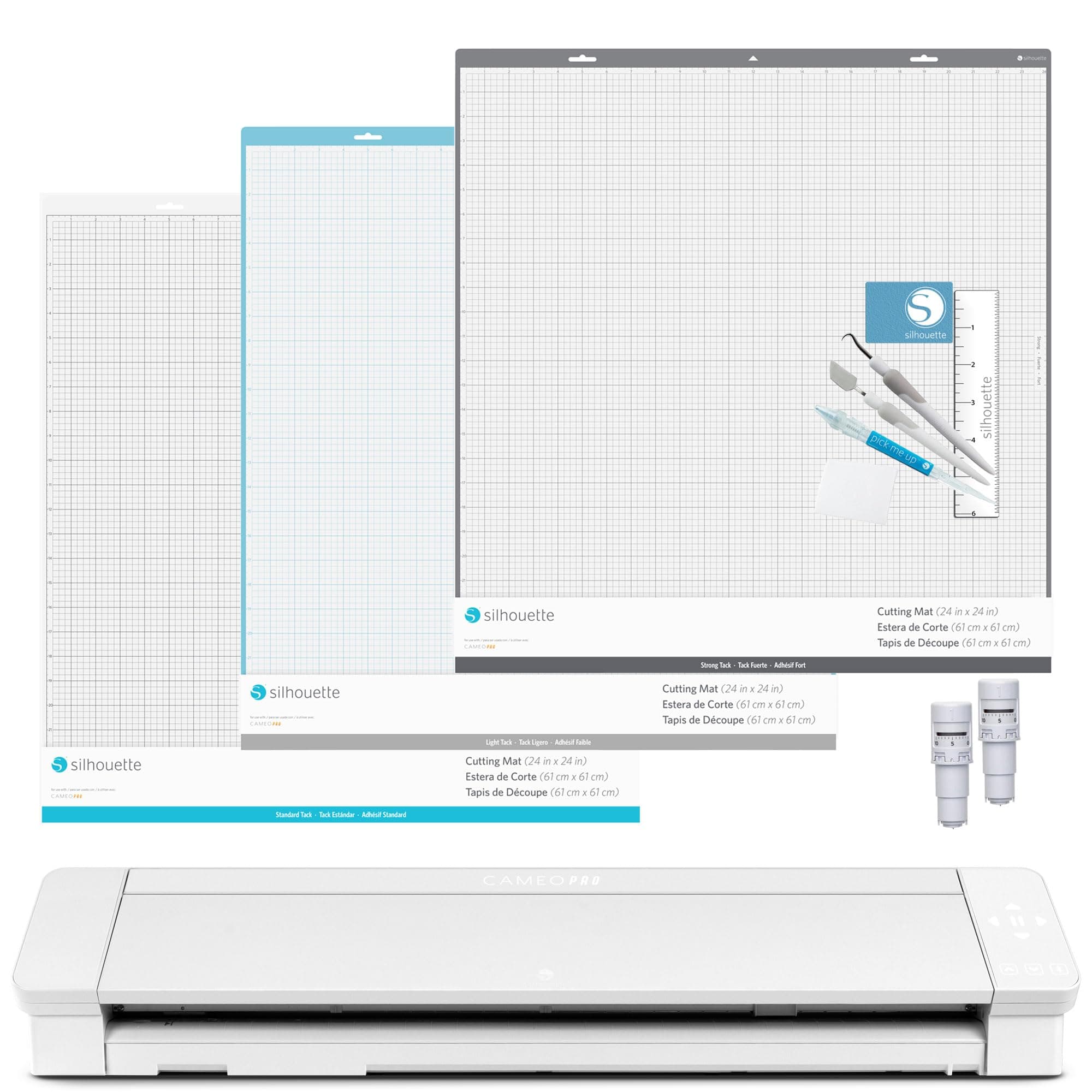 Silhouette Cameo 4 Pro Bundle with 4 Mats, 2 Autoblades, Deluxe Vinyl Tool Kit, and Guide to Silhouette 101 with Bonus Designs