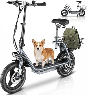 Electric Scooter with Seat for Adults, 1200W/800W Peak Motor, 30Miles Long Range & 20Mph, 14" Fat Tire Foldable E Scooter with Basket for Commuting, Grocery, Pets