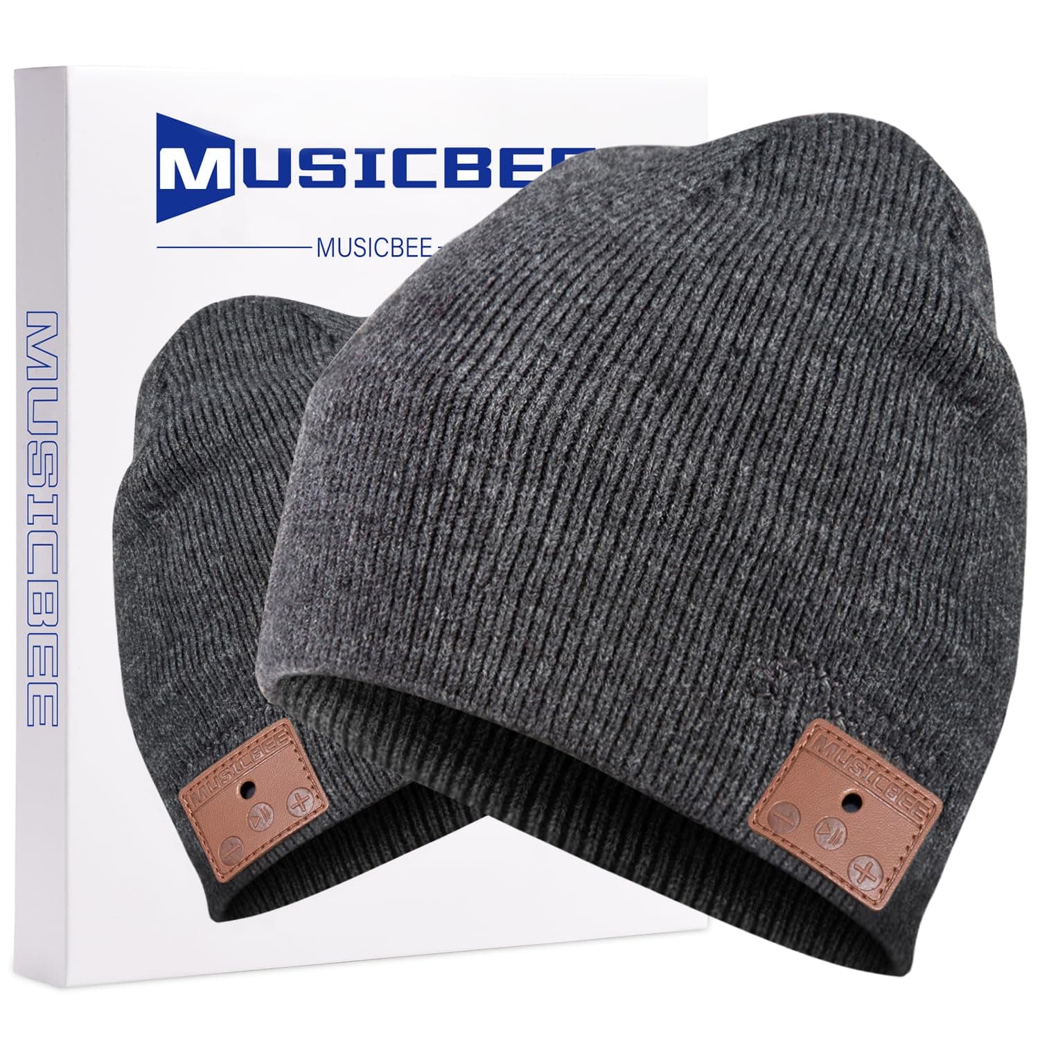 beanie Bluetooth, MUSICBEE Bluetooth V5.2 Wireless Knit Winter Cap, 30 Hour Play time, Built-in Microphone and HD Stereo Speakers(Charcoal