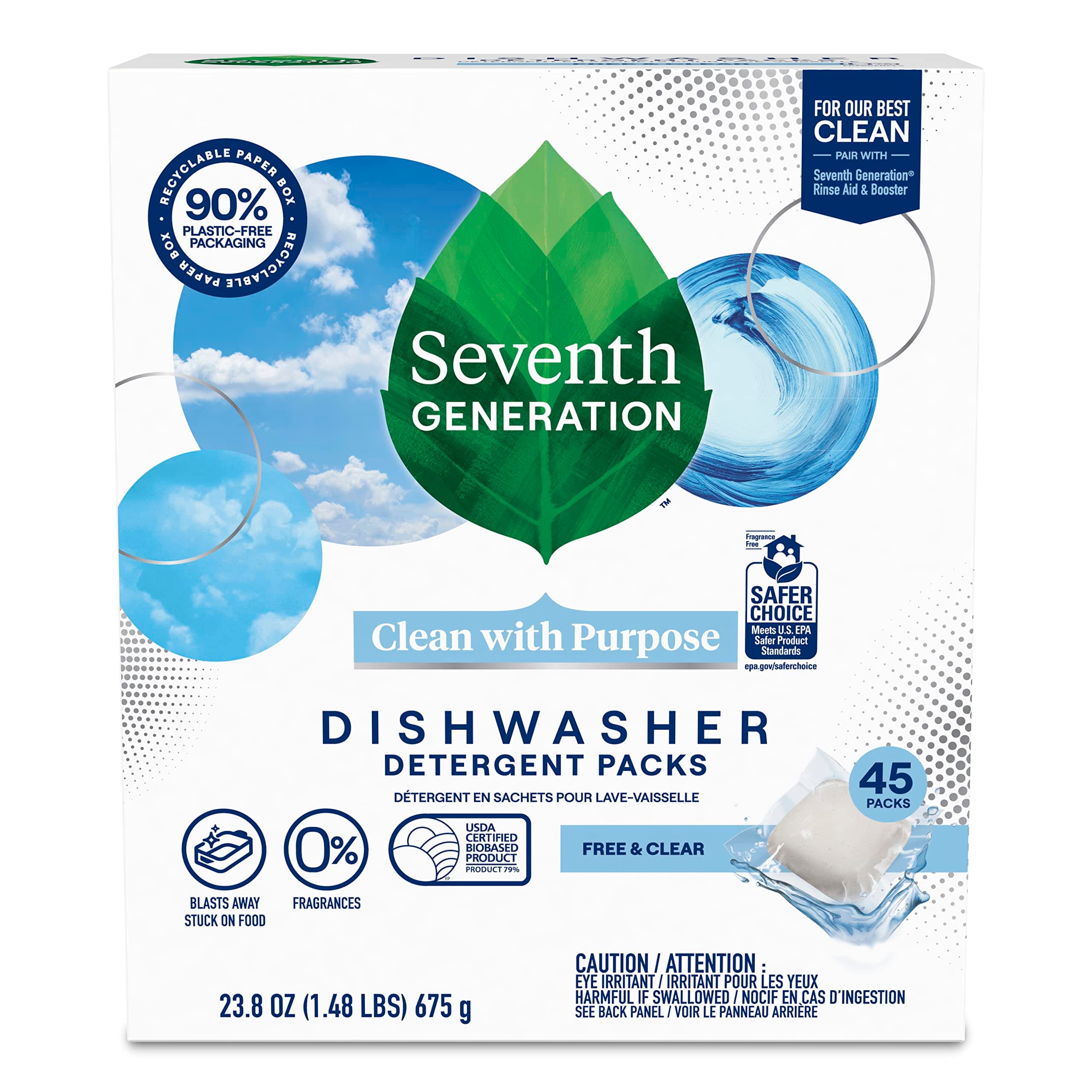 Seventh Generation Dishwasher Detergent, Pack of 45