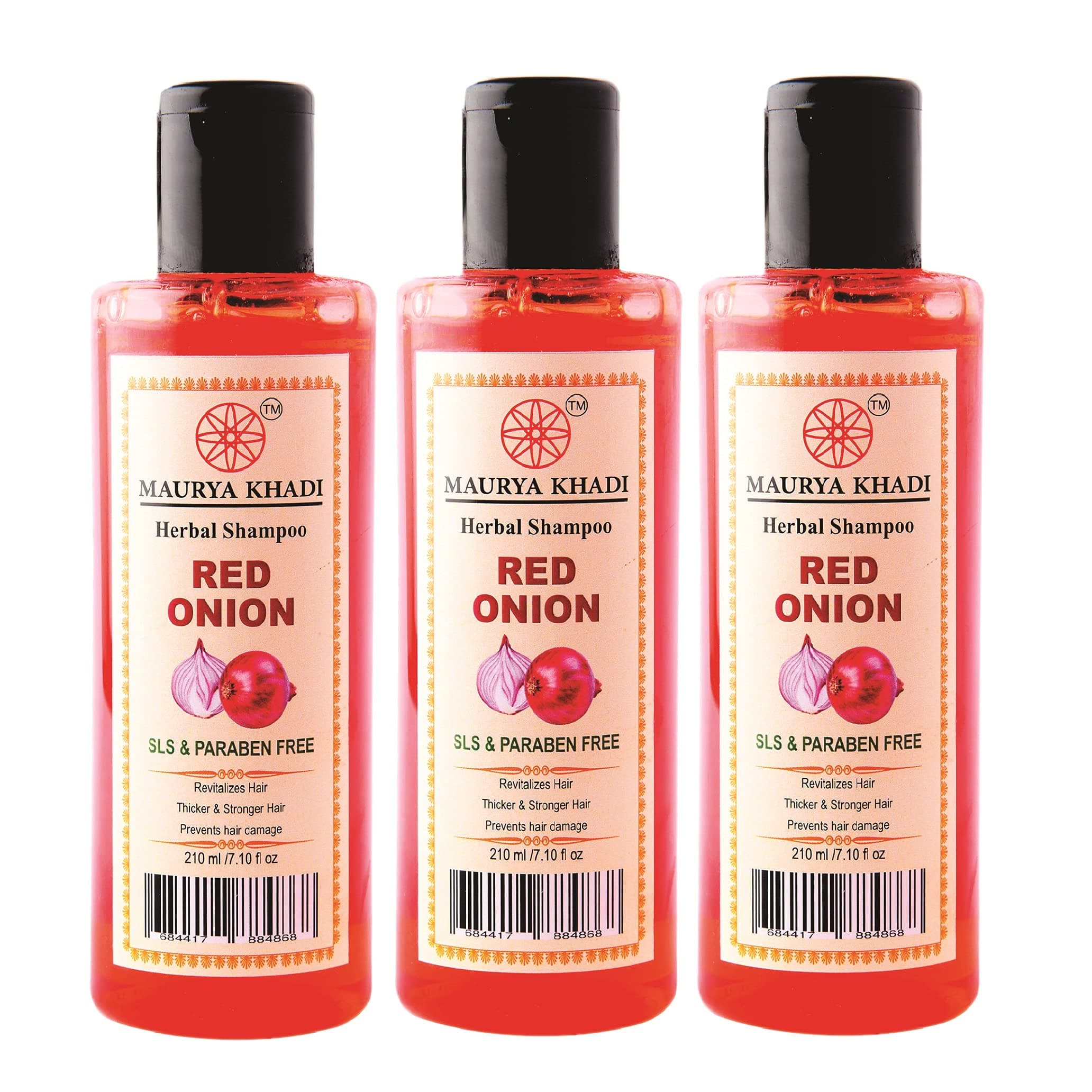 Maurya Khadi Onion Shampoo with Curry Leaf Controlling Hair Fall Splitends and Dandruff-No Parabens, Sulphates, Silicones 210ml Pack of 3