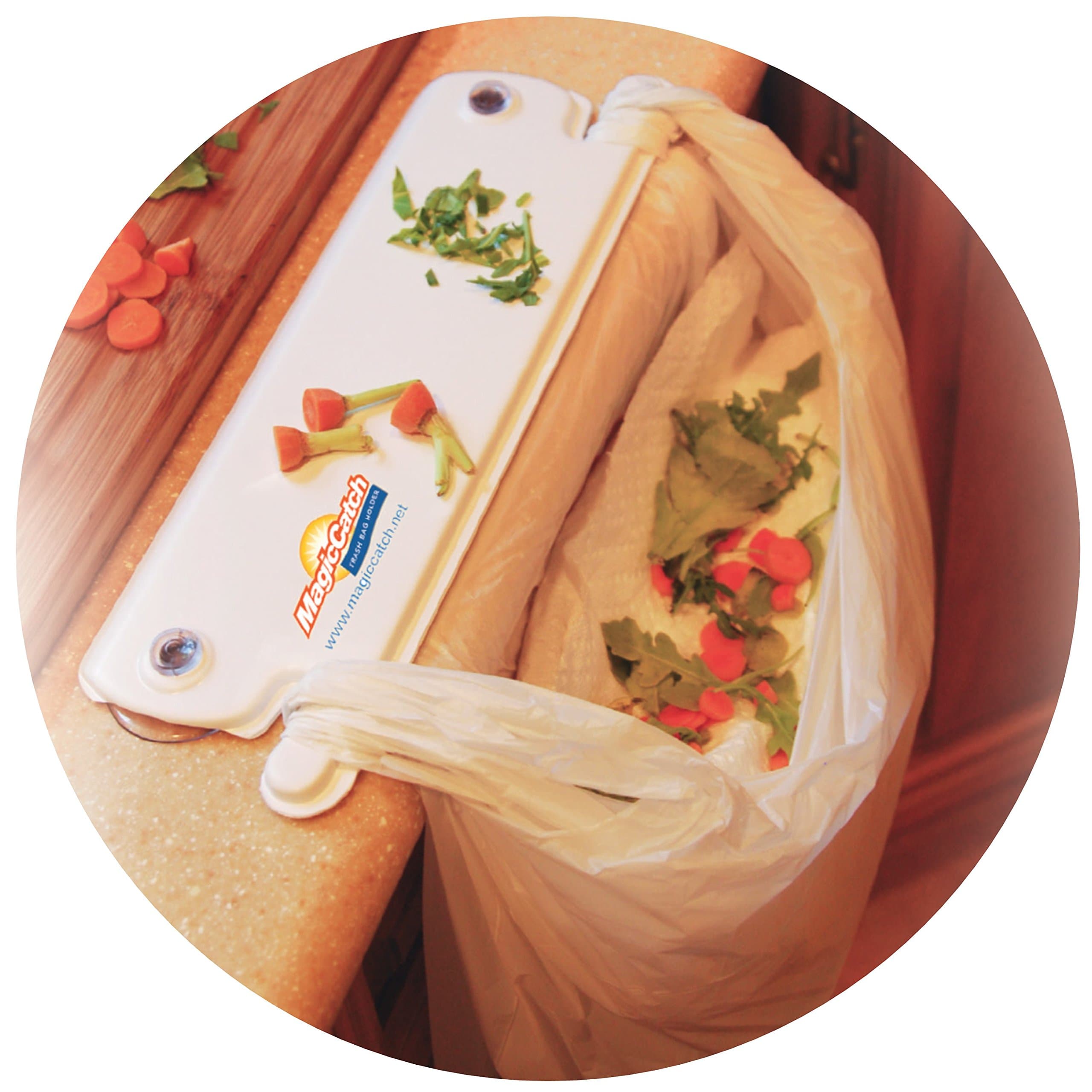 Magic Catch, Trash Bag Holder Instant-on Kitchen Clean-up Tool, Zero Mess in Kitchen, Bath, Boat, RV, Laundry Room. Clean Up is a Snap, Grocery Bag Holder