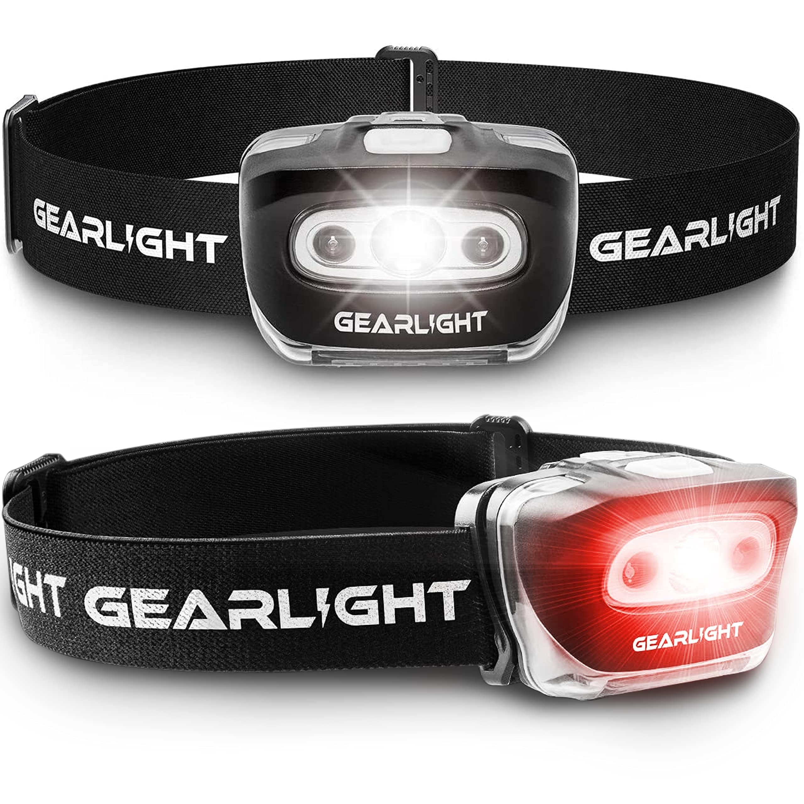 GearLight LED Headlamp - 2 Pack Outdoor Flashlight Headlamp with Adjustable Headband for Adults and Kids - Hiking & Camping Supplies Essentials - S500 (White, Black)