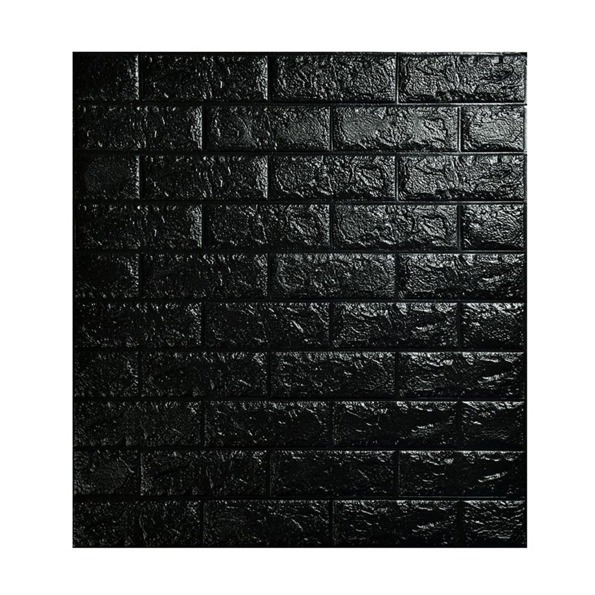 3D Brick Wall Stickers, PE Foam Self-adhesive Wallpaper Removable and Waterproof Art Wall Tiles for Bedroom Living Room Background TV Decor (10 pieces, Black)