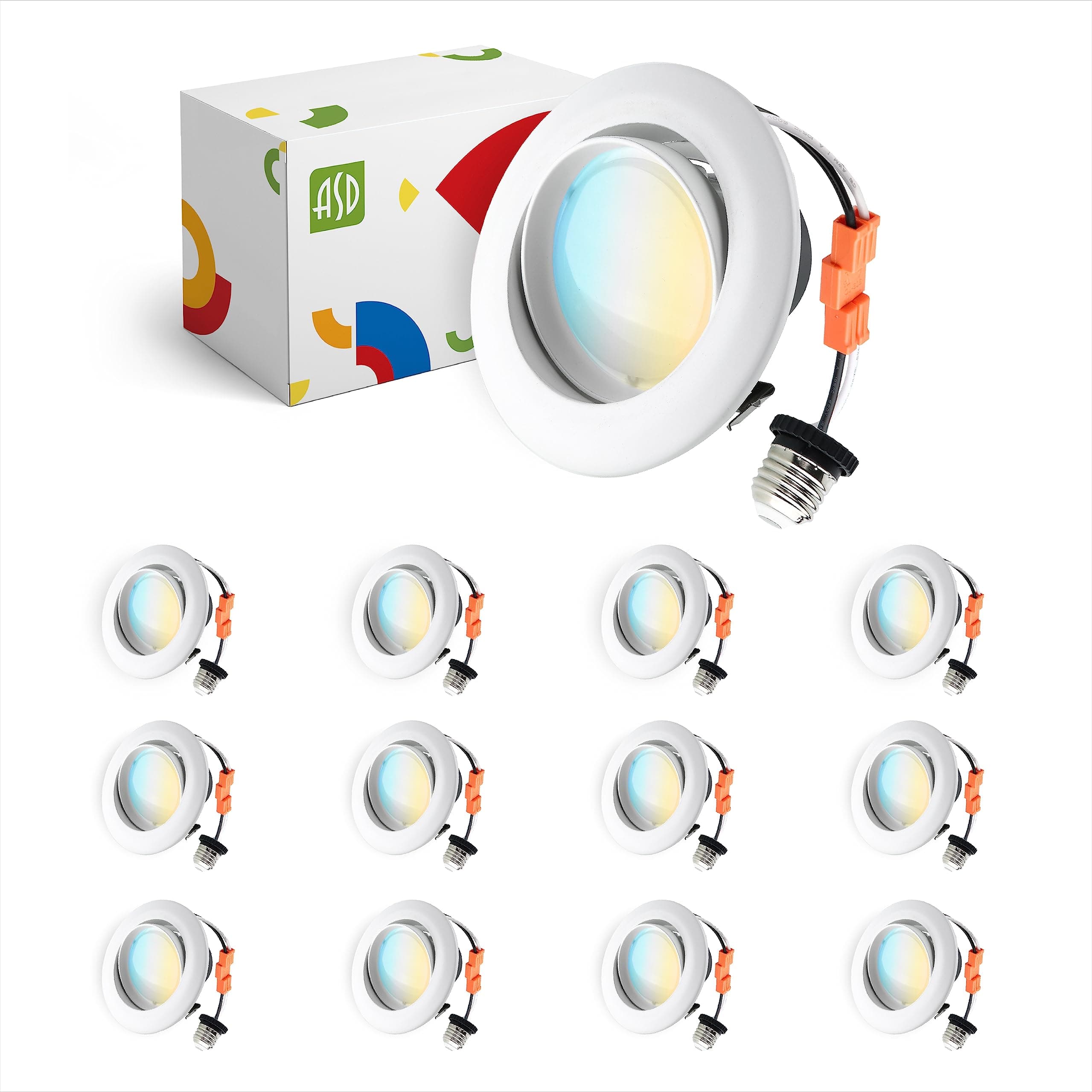 ASD(12 Pack) 4 Inch LED Retrofit Gimbal Downlight, Adjustable Recessed Ceiling Light, Dimmable, Can Installation, 10W (90W Replace.), 720 Lm, 3000K (Warm White), ETL Listed